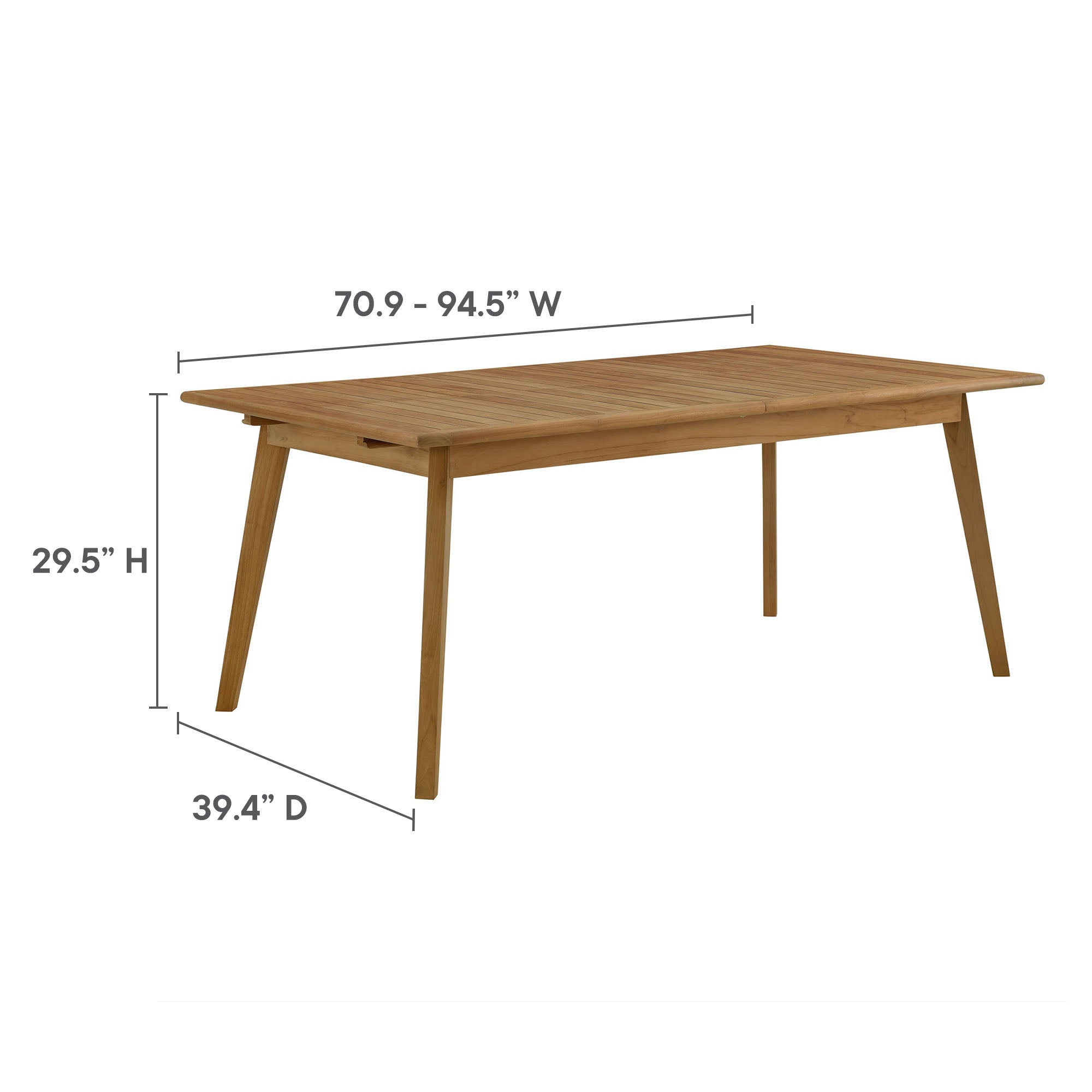 Table à manger extensible en bois de teck pour patio extérieur de Vienne en couleur naturelle 