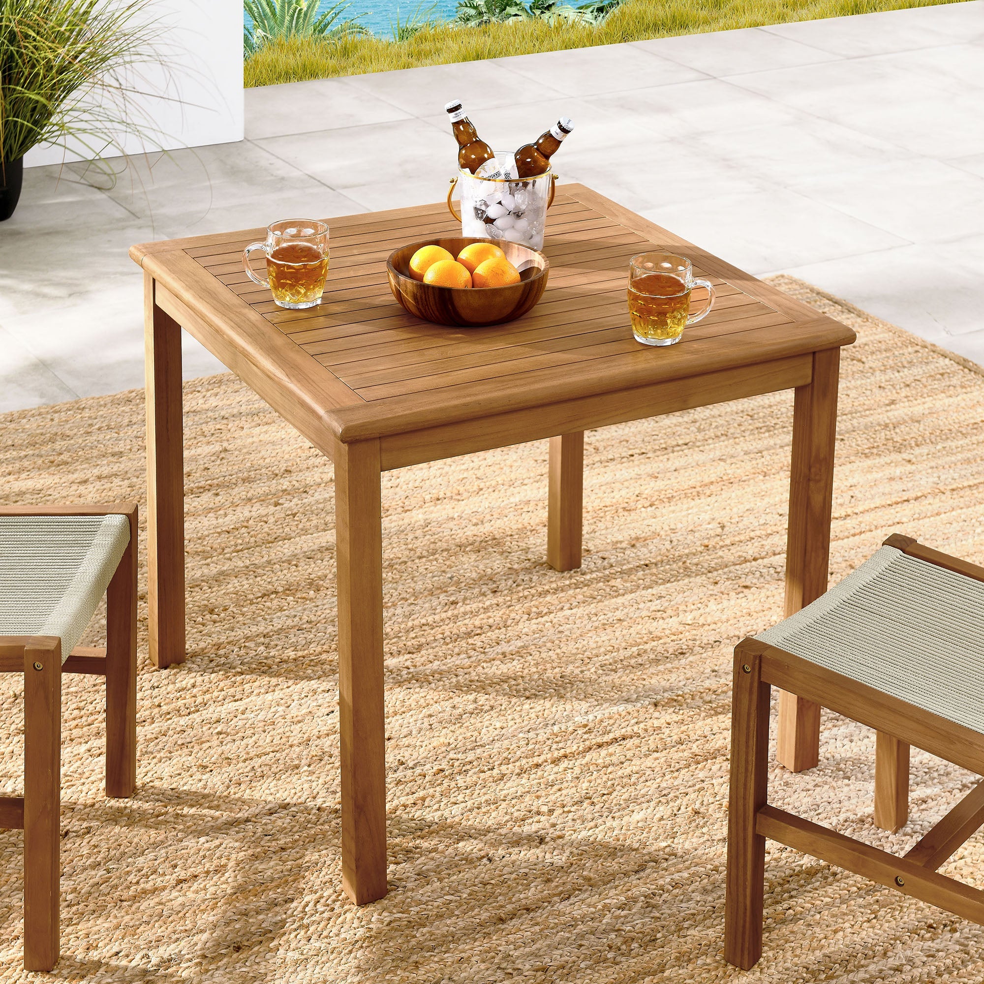 Vienna 34" Square Outdoor Patio Teak Wood Dining Table in Natural