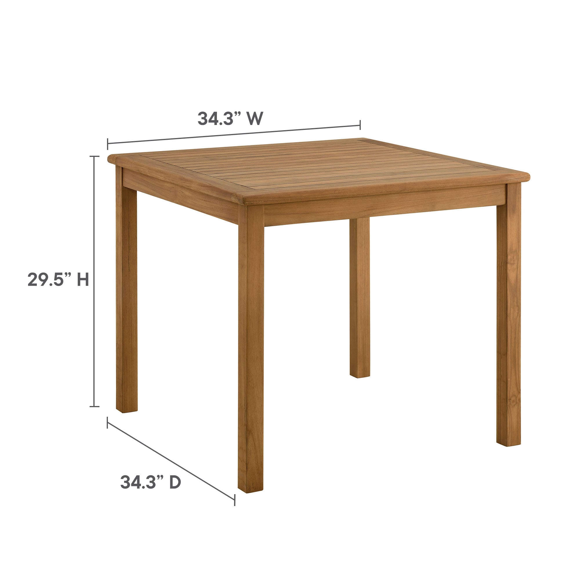 Table à manger carrée en bois de teck pour patio extérieur Vienna de 34 po en naturel 