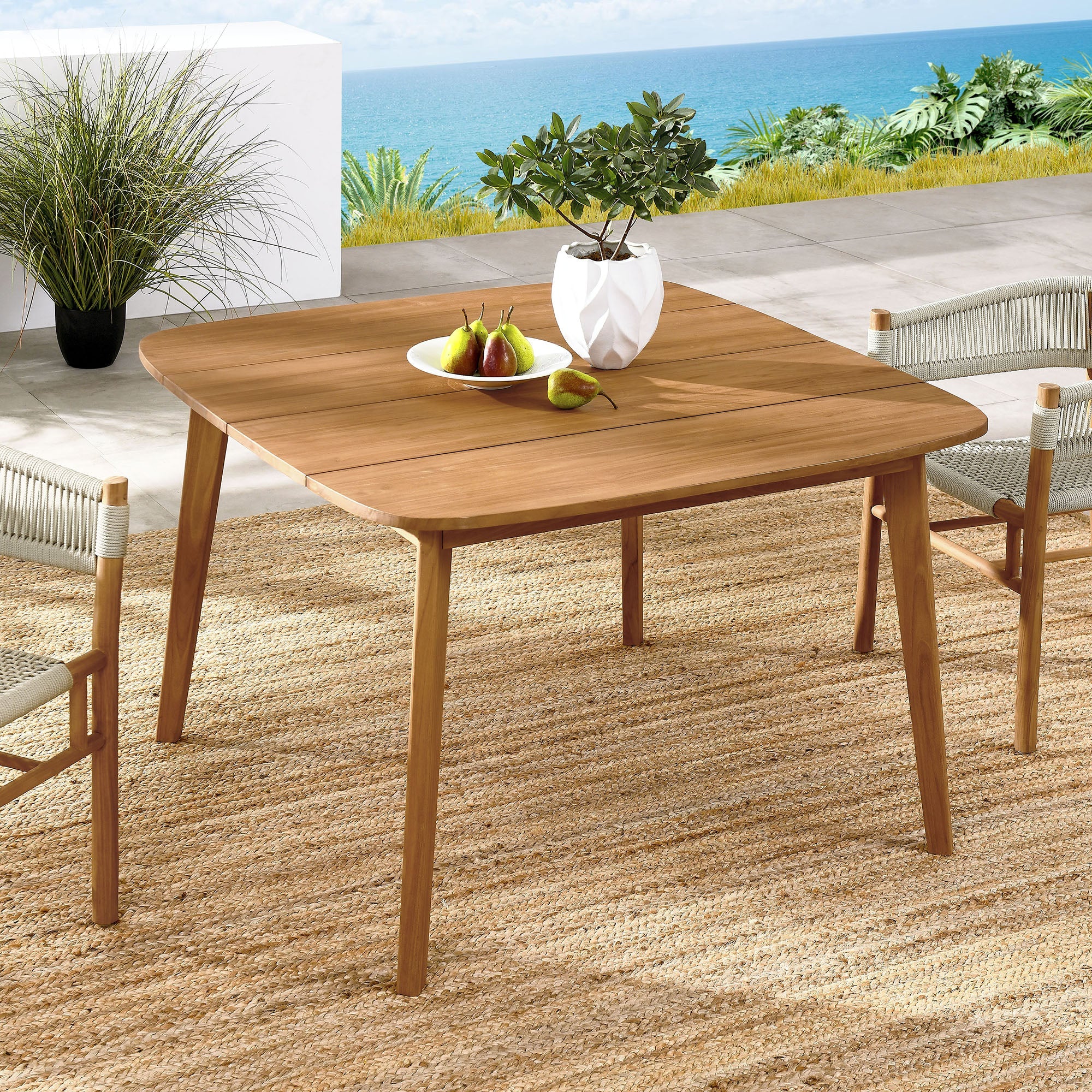 Vienna 46" Square Outdoor Patio Teak Wood Dining Table in Natural