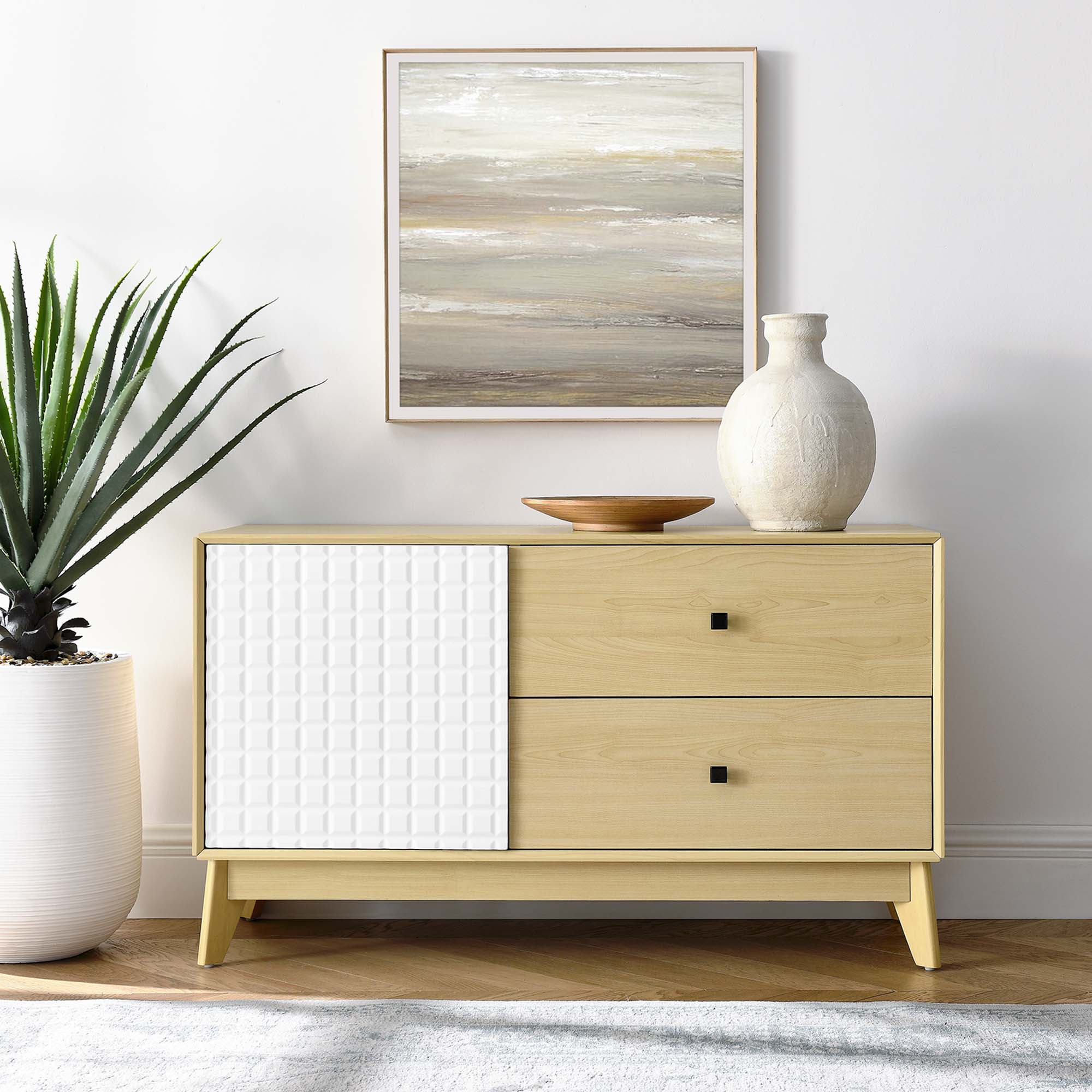 Nectar 43" Wood Grain Accent Cabinet in Natural White