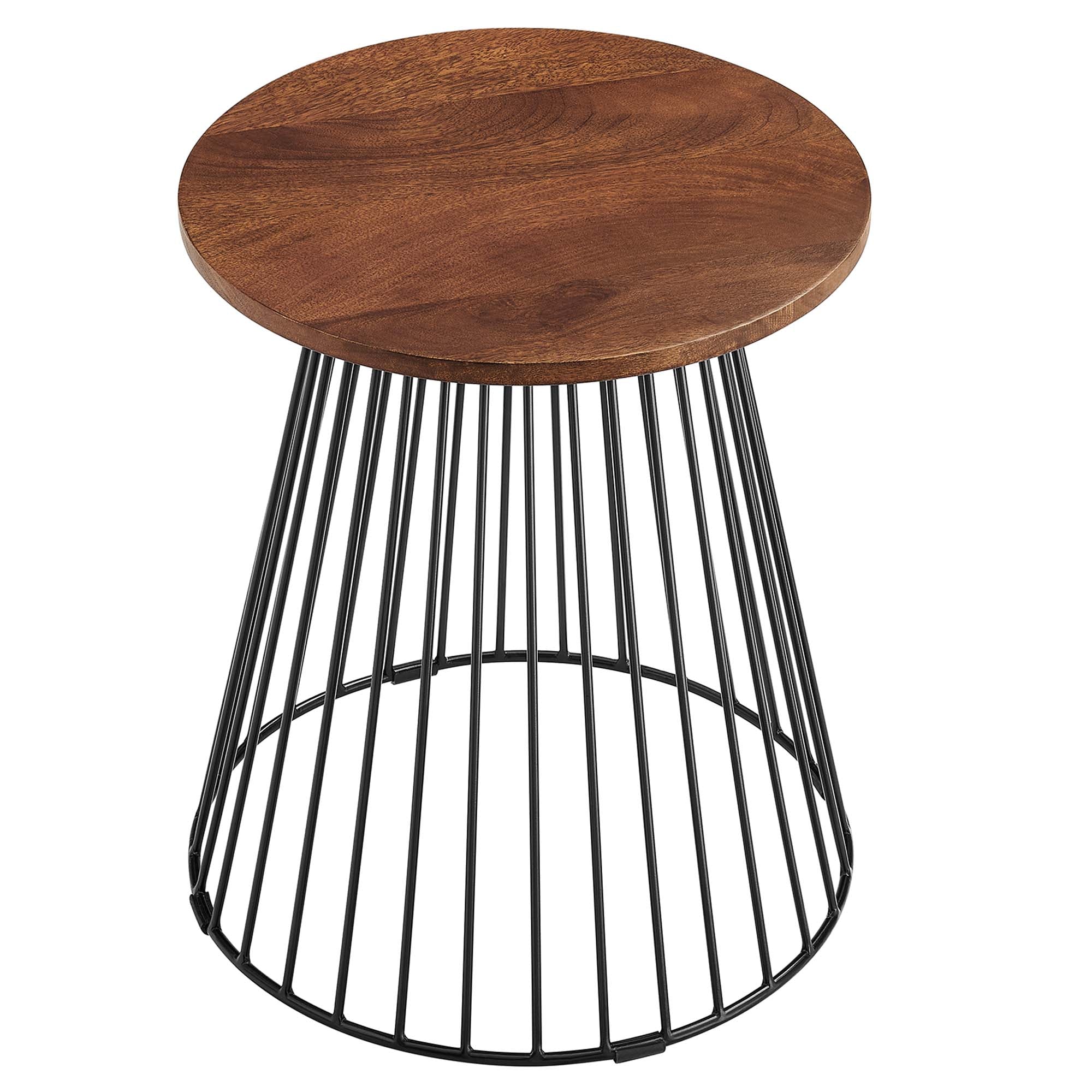 Valeo Round Wood and Metal Side Table in Walnut