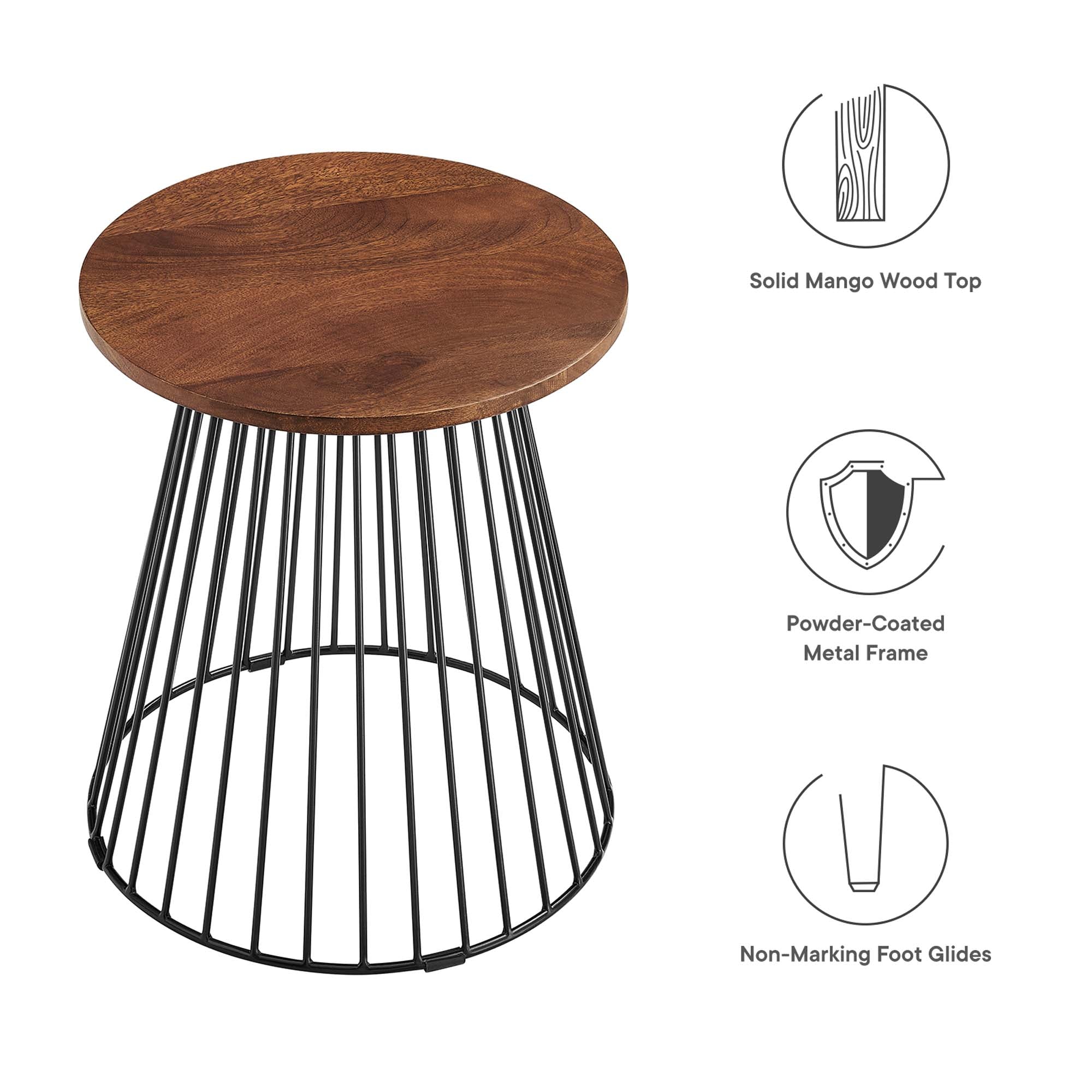 Valeo Round Wood and Metal Side Table in Walnut