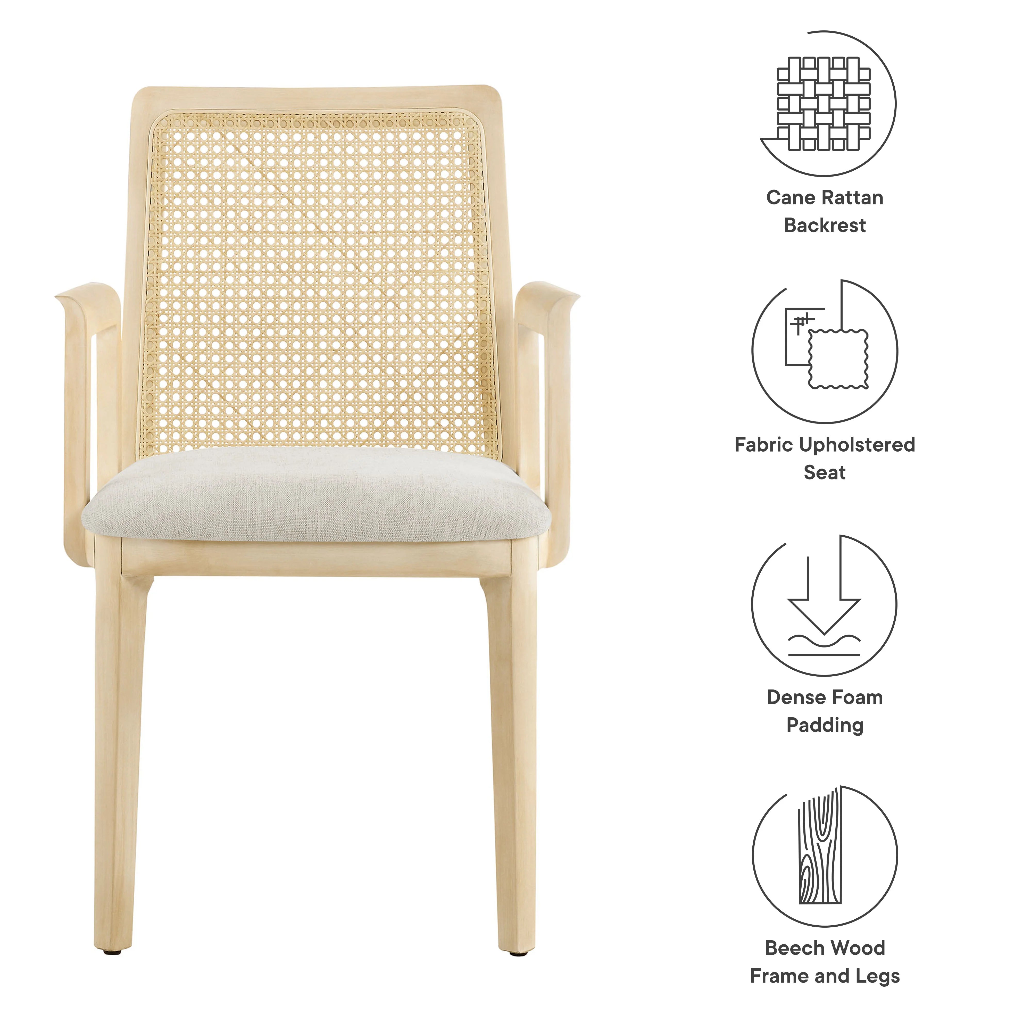 Monarch Beech Wood and Rattan Dining Armchair