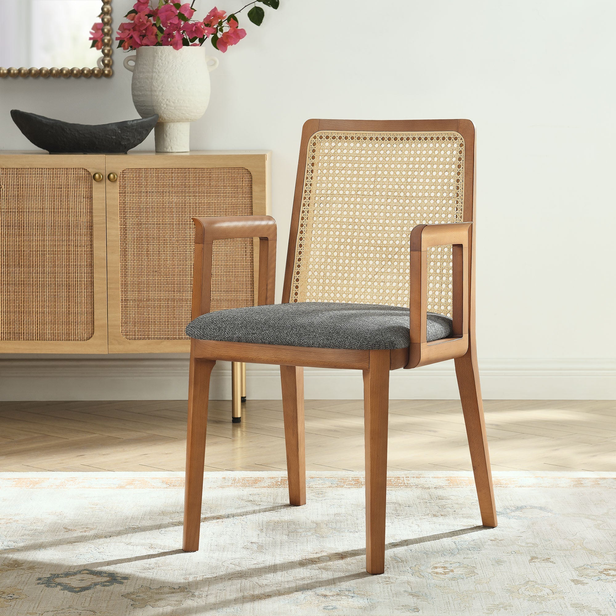 Monarch Beech Wood and Rattan Dining Armchair