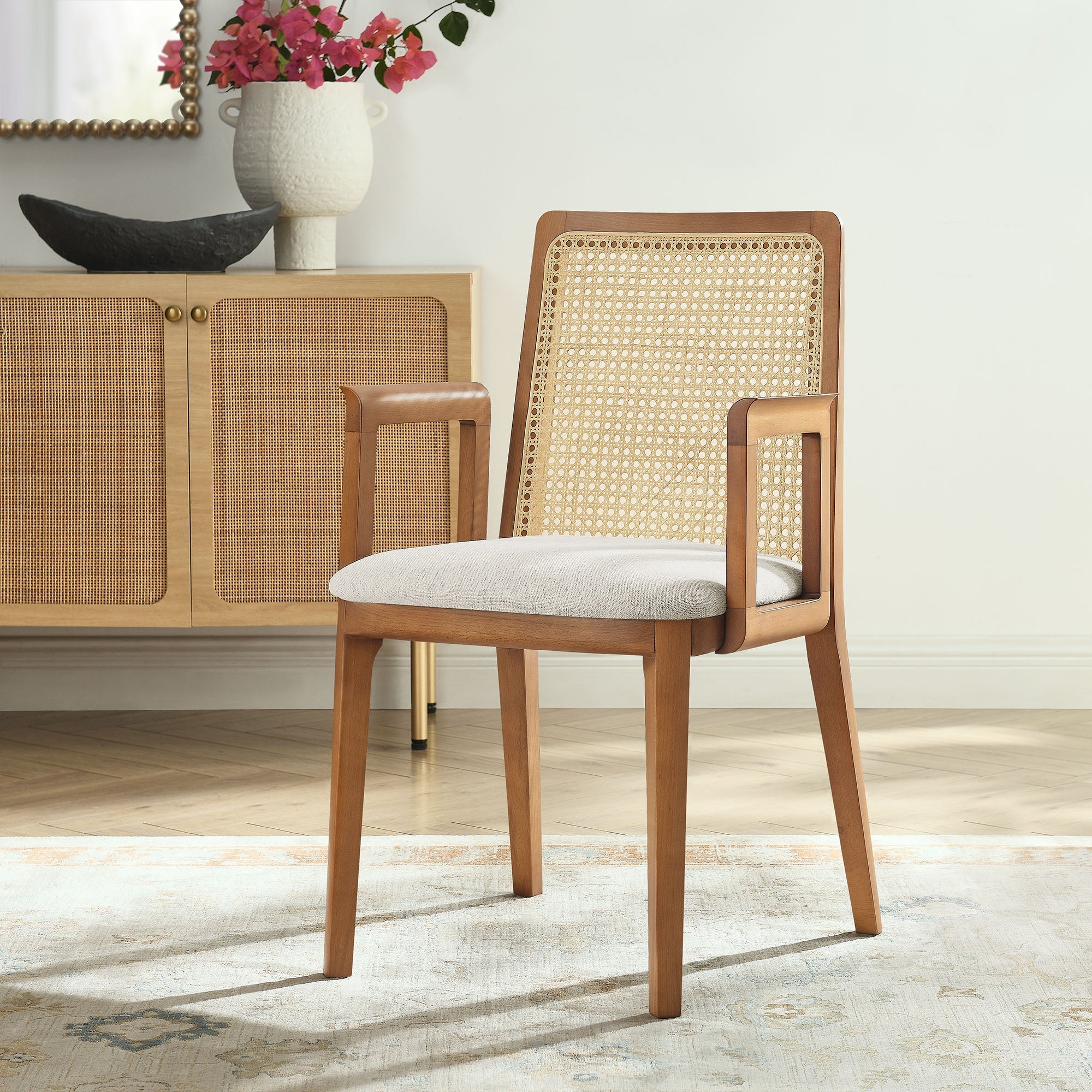 Monarch Beech Wood and Rattan Dining Armchair