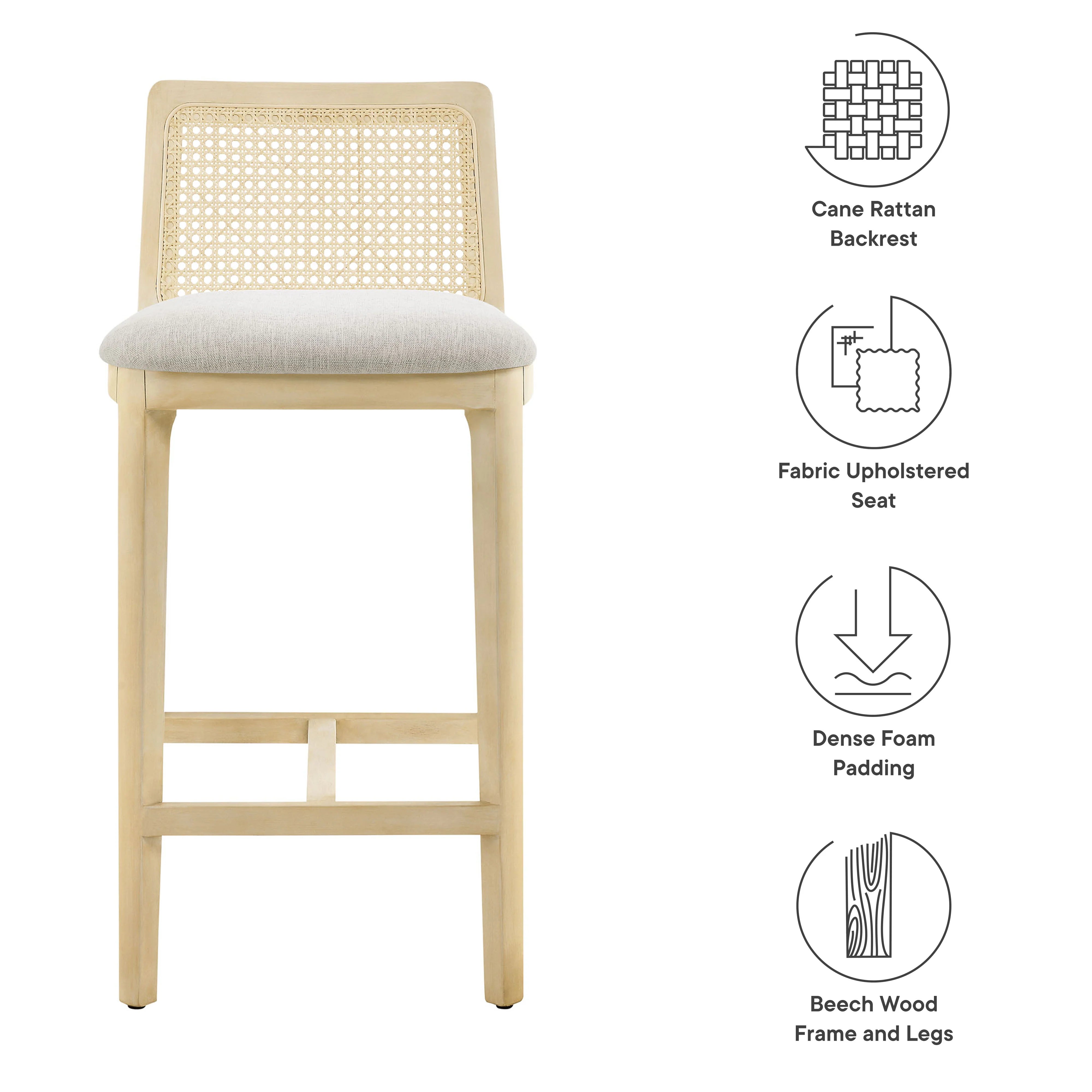 Monarch Beech Wood and Rattan Counter Stool