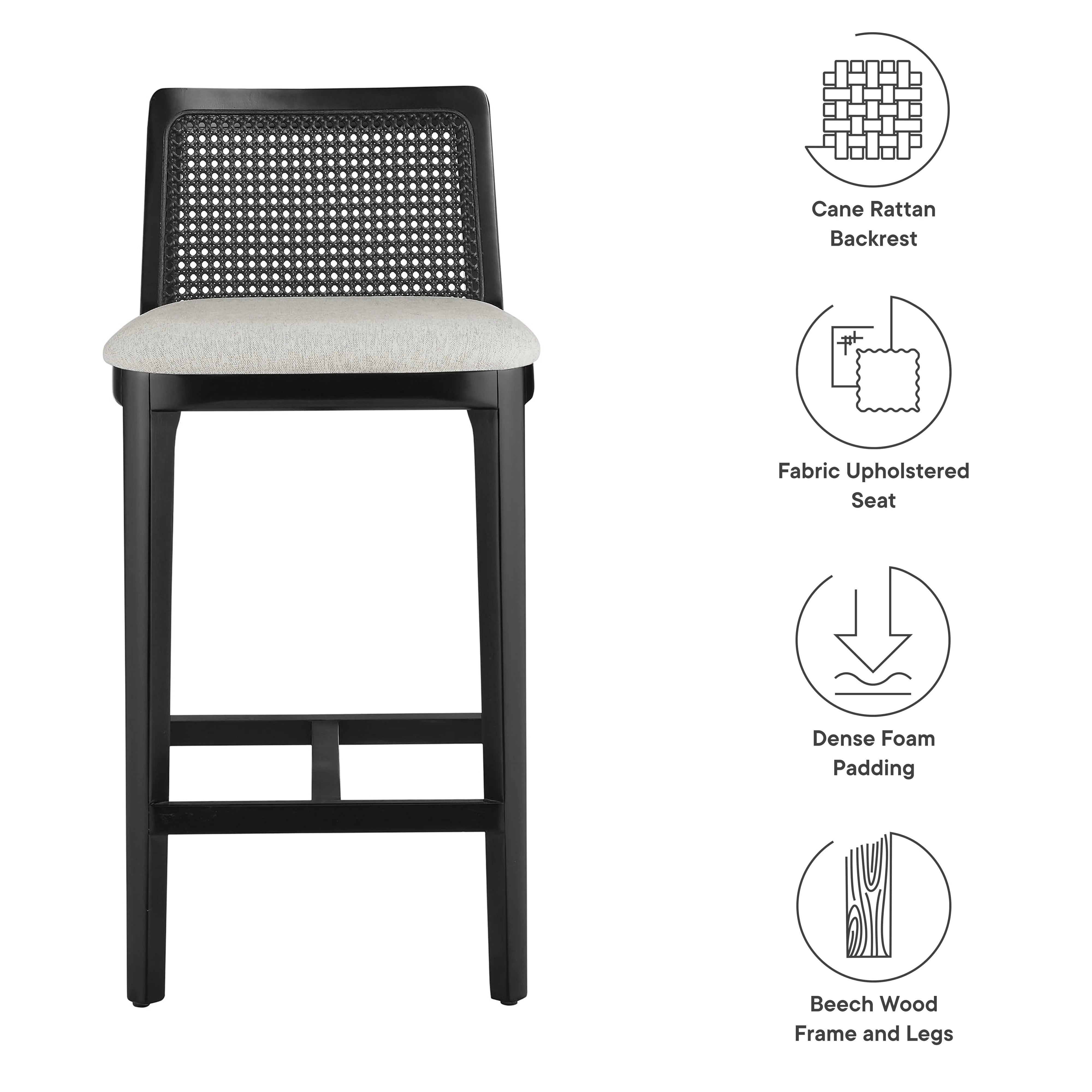 Monarch Beech Wood and Rattan Counter Stool