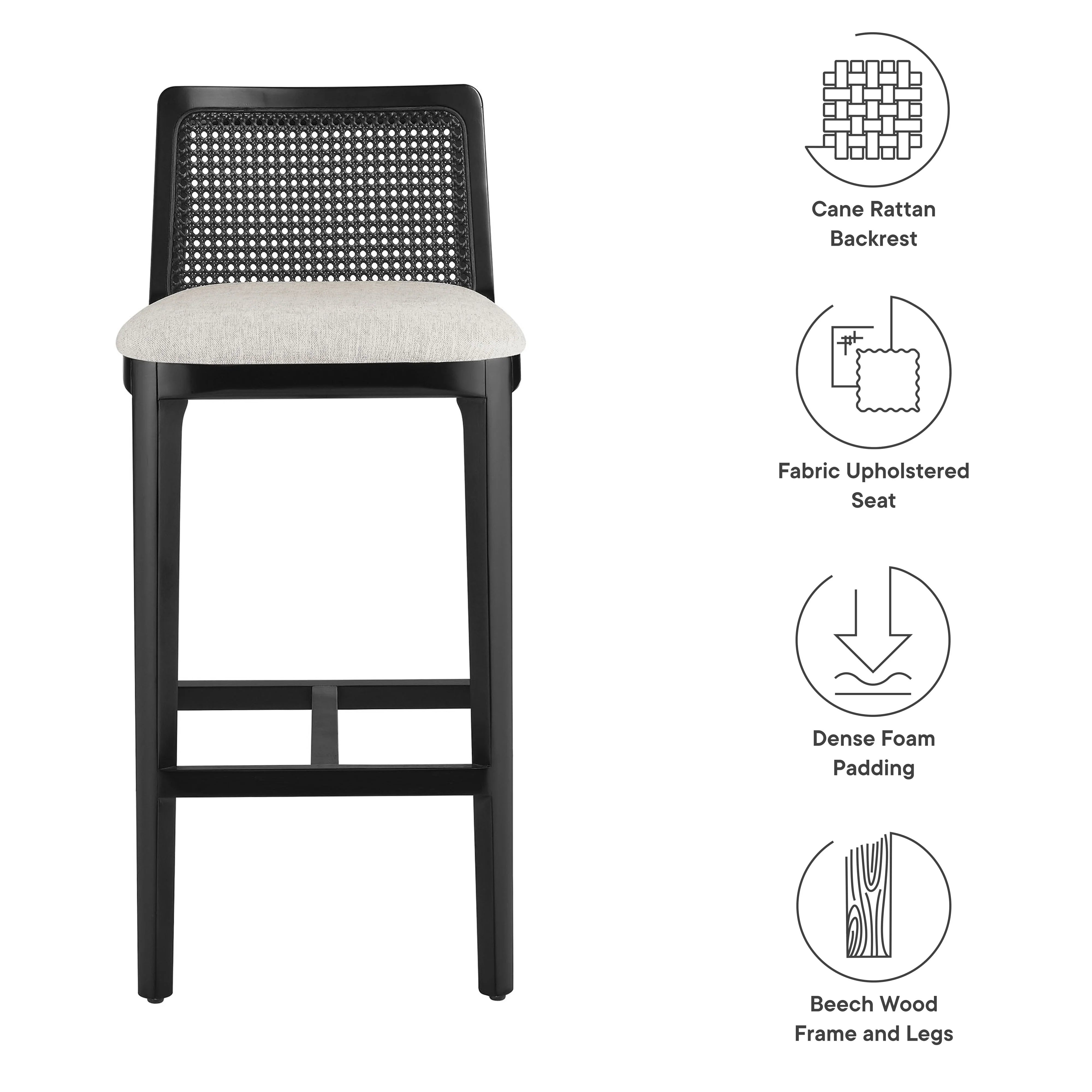 Monarch Wood and Rattan Bar Stool