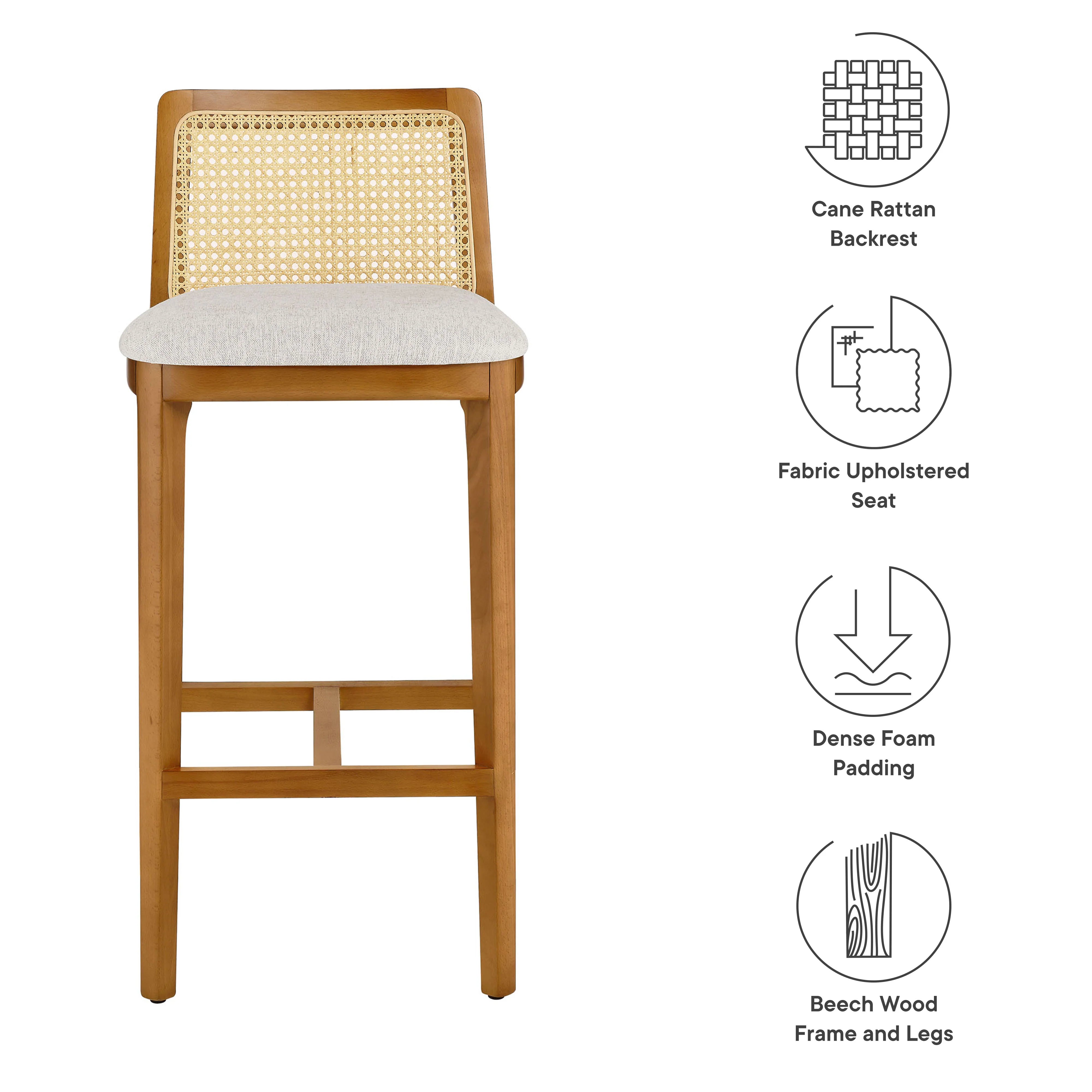 Monarch Wood and Rattan Bar Stool