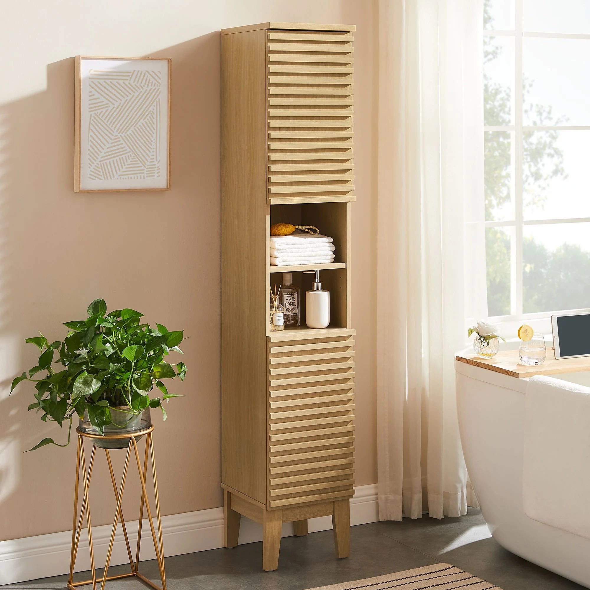 Render Tall Narrow Bathroom Storage Cabinet