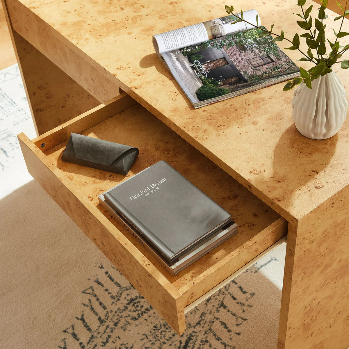 Hudson 2-Drawer Burl Wood Desk