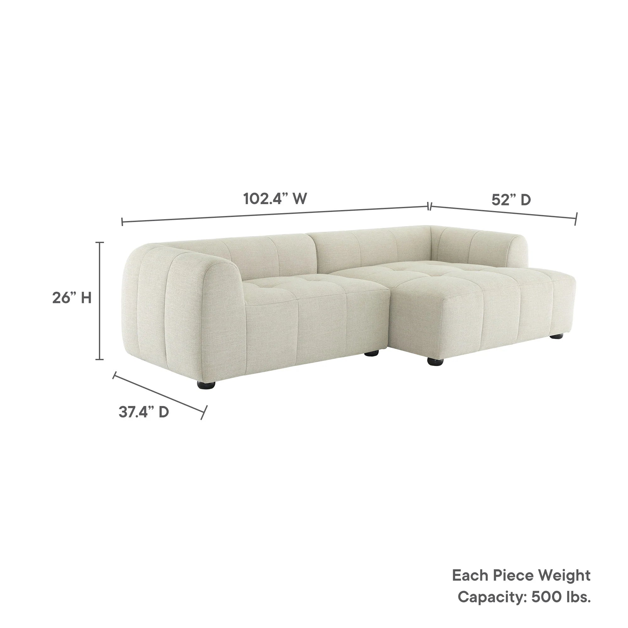 Liana Right-Facing Upholstered Fabric Modular Sofa with Chaise