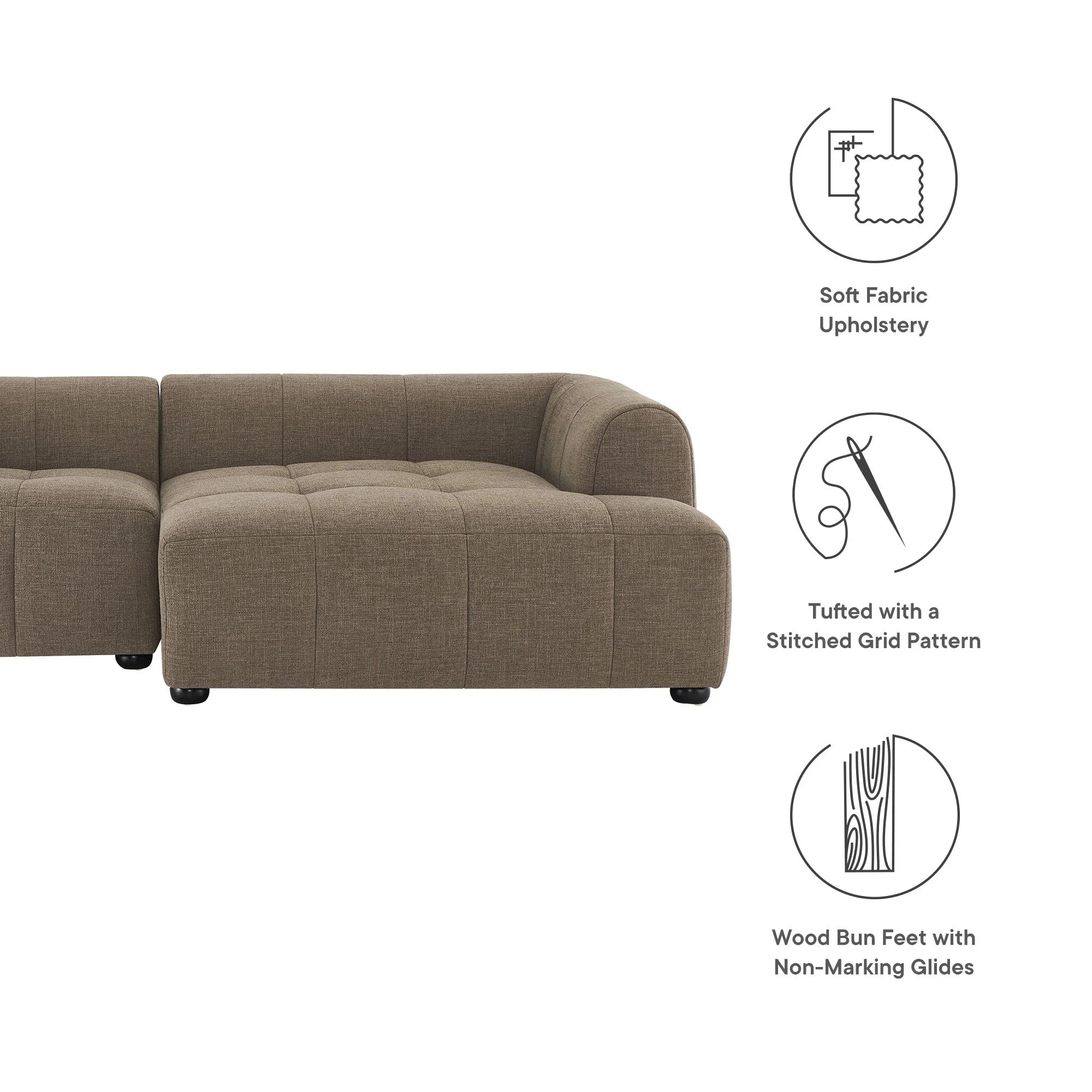 Liana Right-Facing Upholstered Fabric Modular Sofa with Chaise