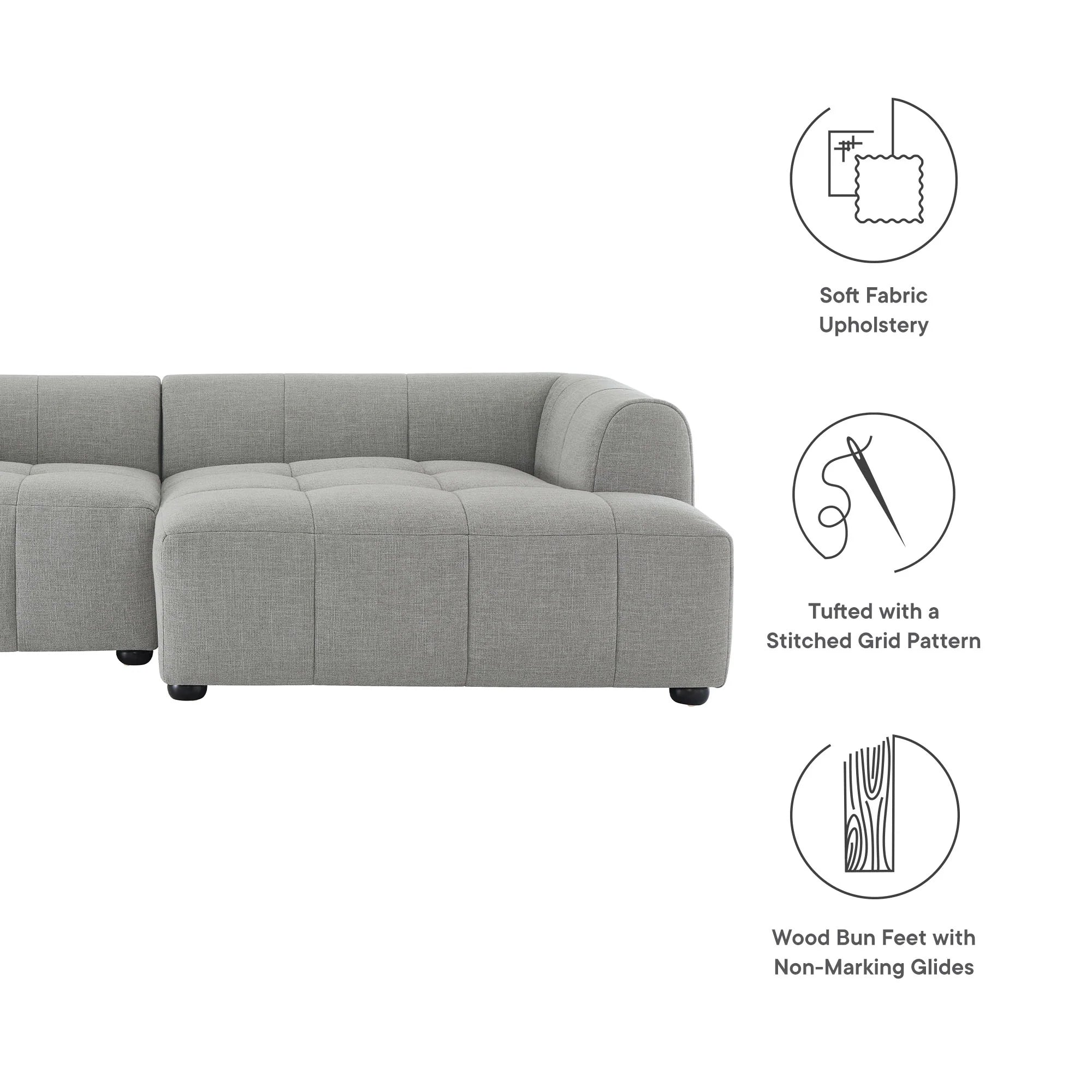 Liana Right-Facing Upholstered Fabric Modular Sofa with Chaise