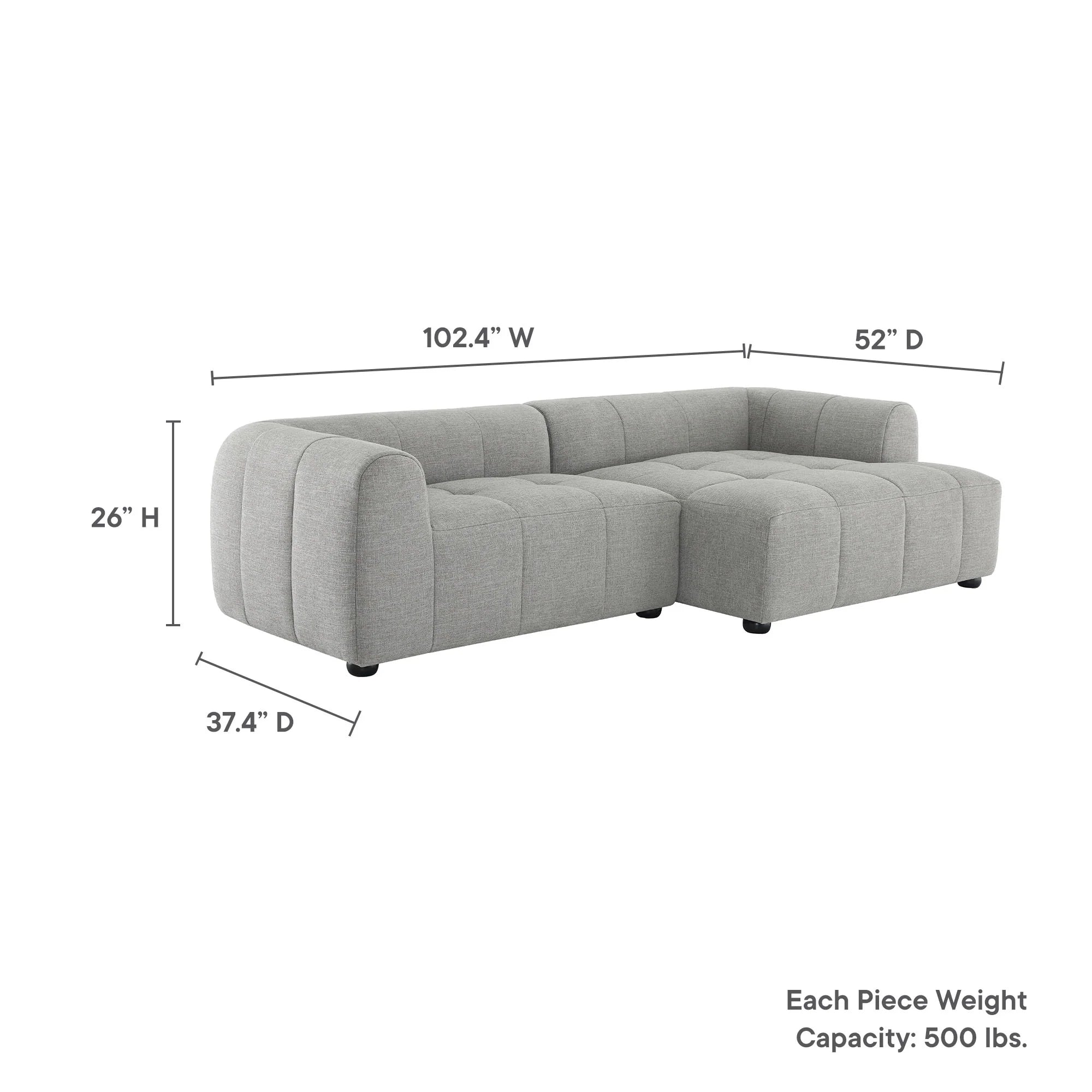 Liana Right-Facing Upholstered Fabric Modular Sofa with Chaise