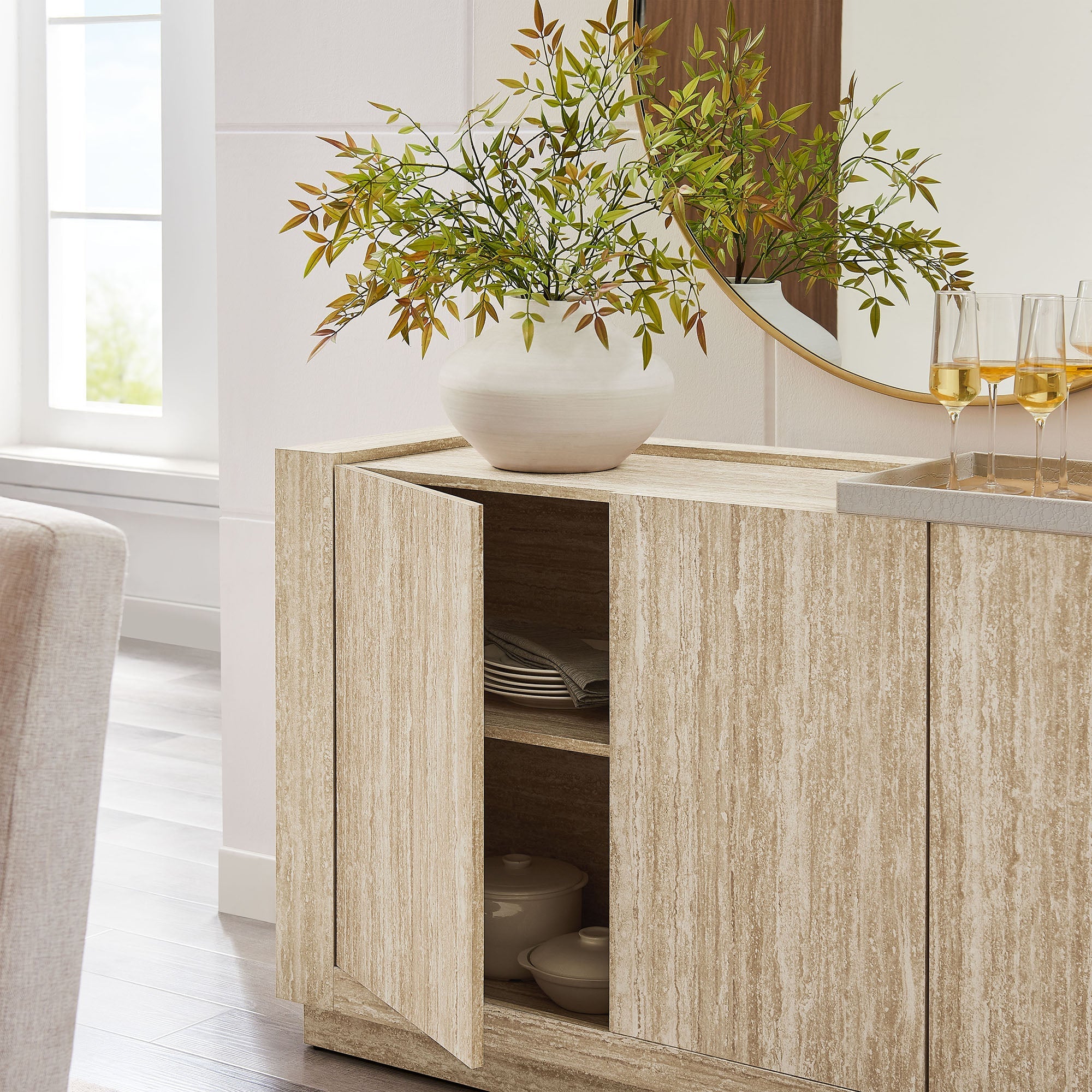 Hollis 59" Travertine Sideboard in Travertine