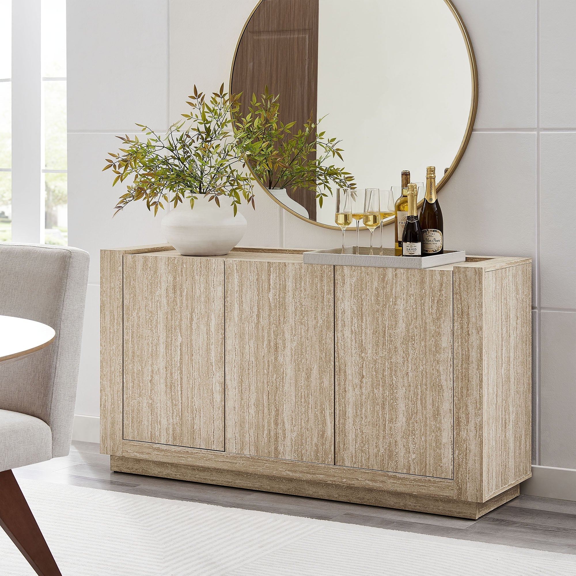 Hollis 59" Travertine Sideboard in Travertine