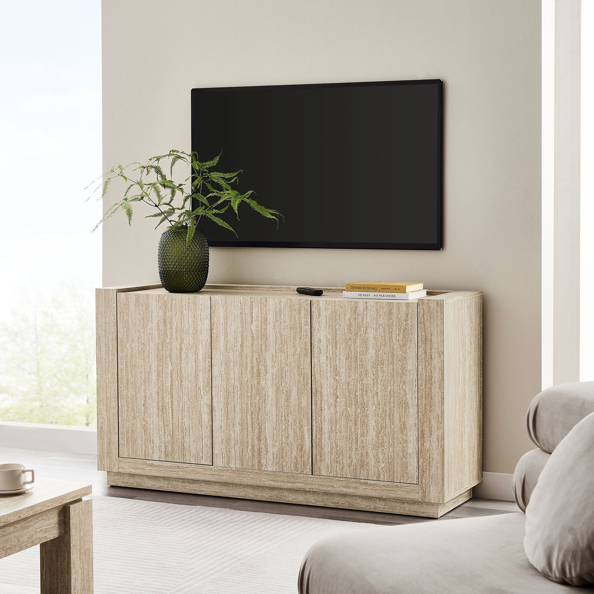 Hollis 59" Travertine Sideboard in Travertine