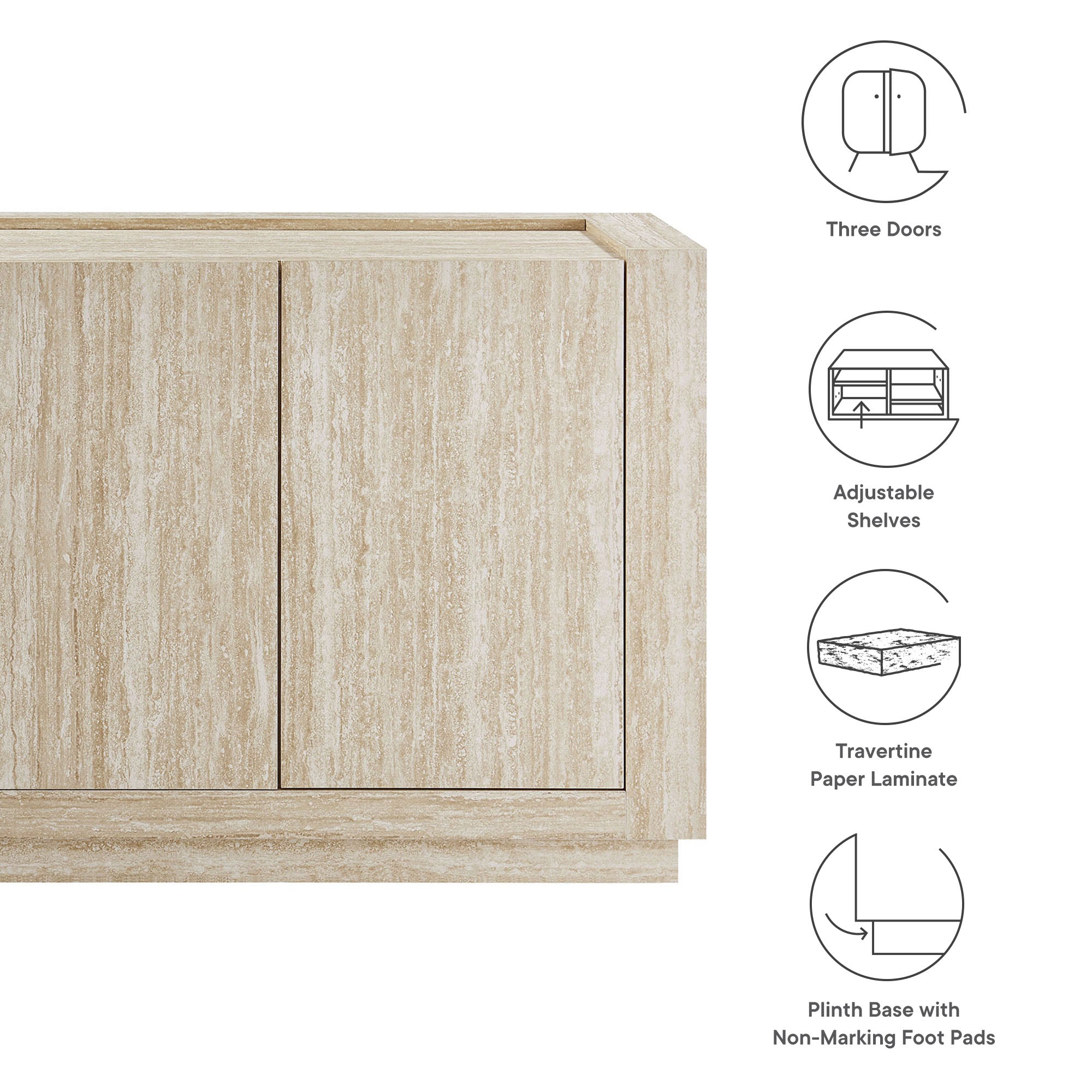 Hollis 59" Travertine Sideboard in Travertine