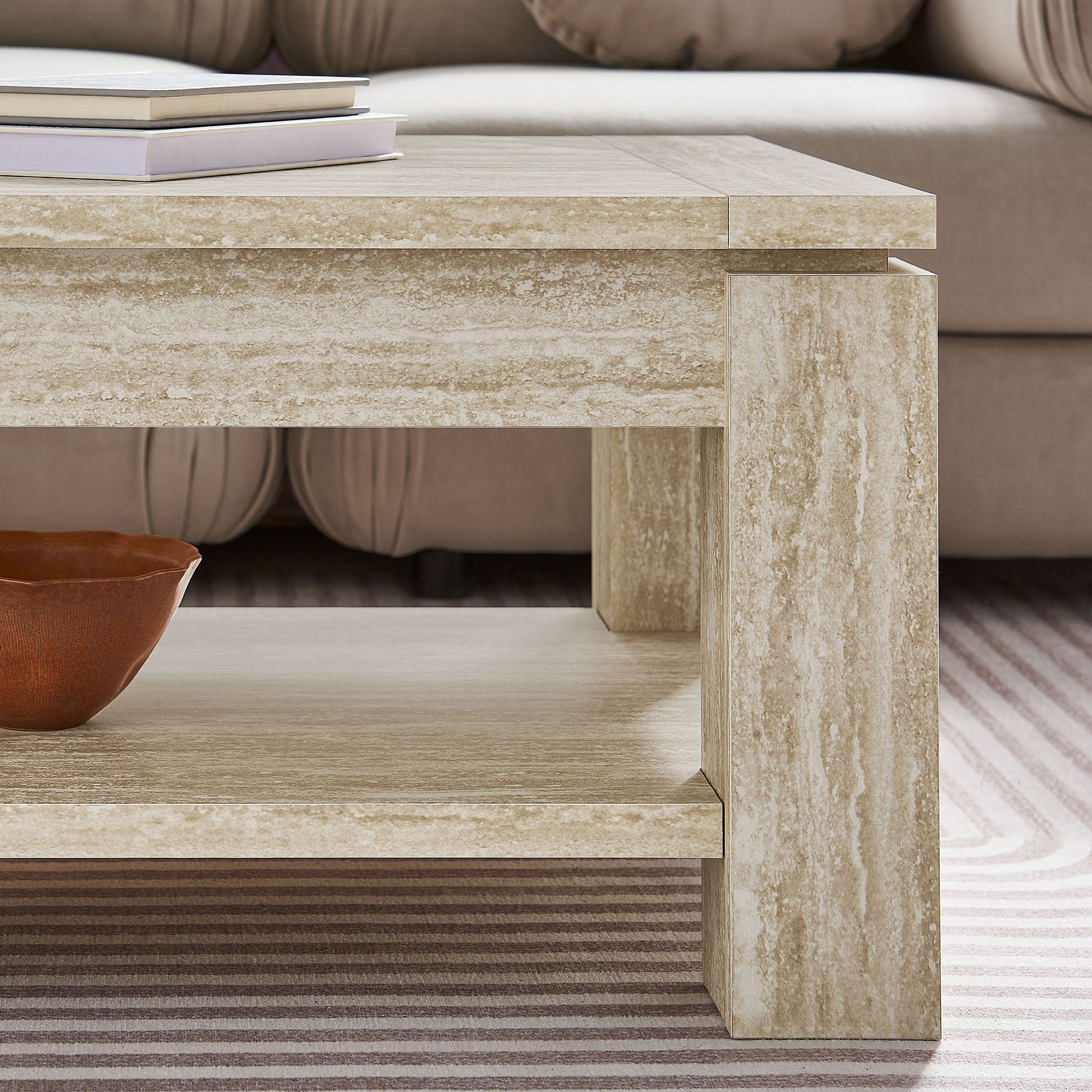 Hollis Travertine Coffee Table in Travertine