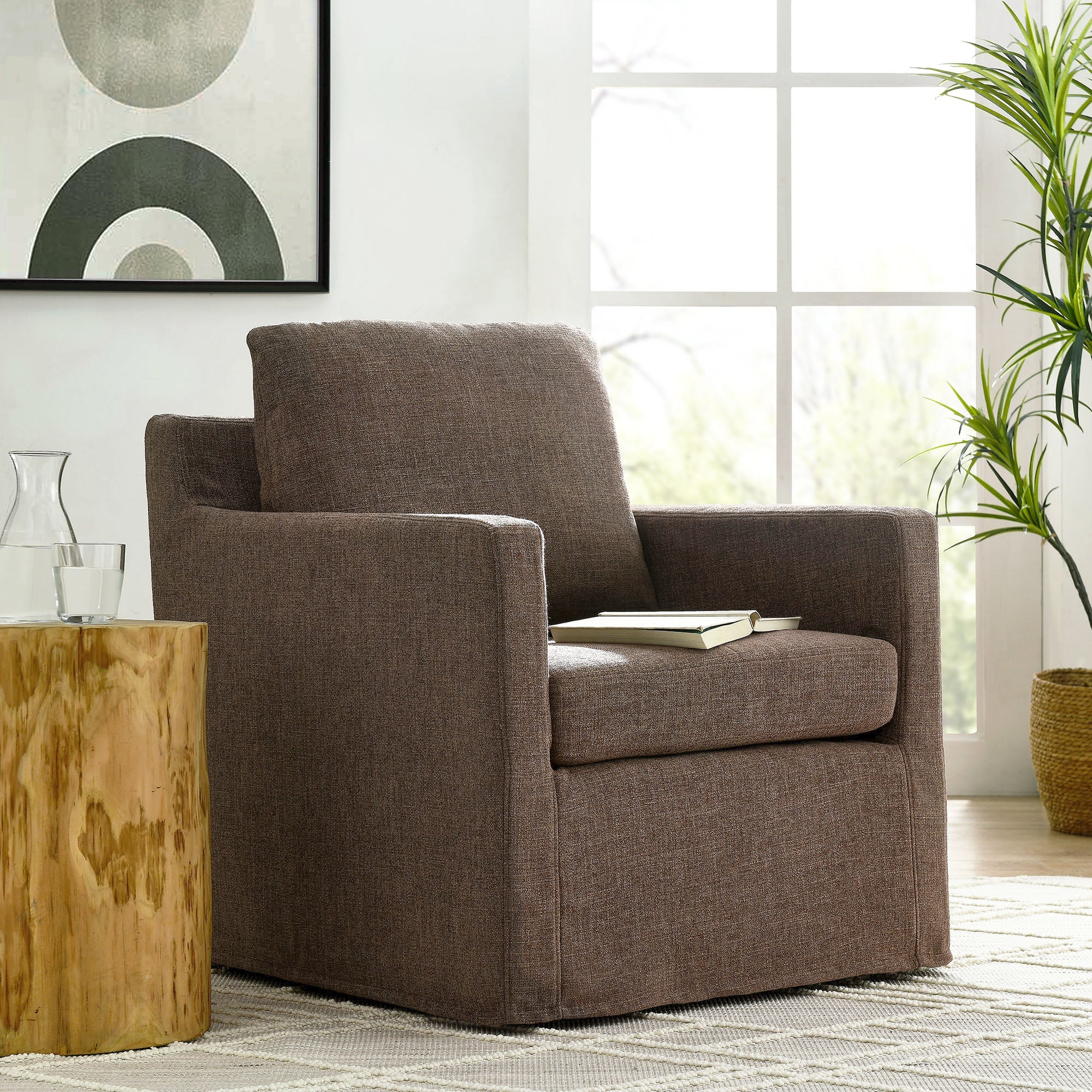 Serene Linen Slipcovered Swivel Armchair