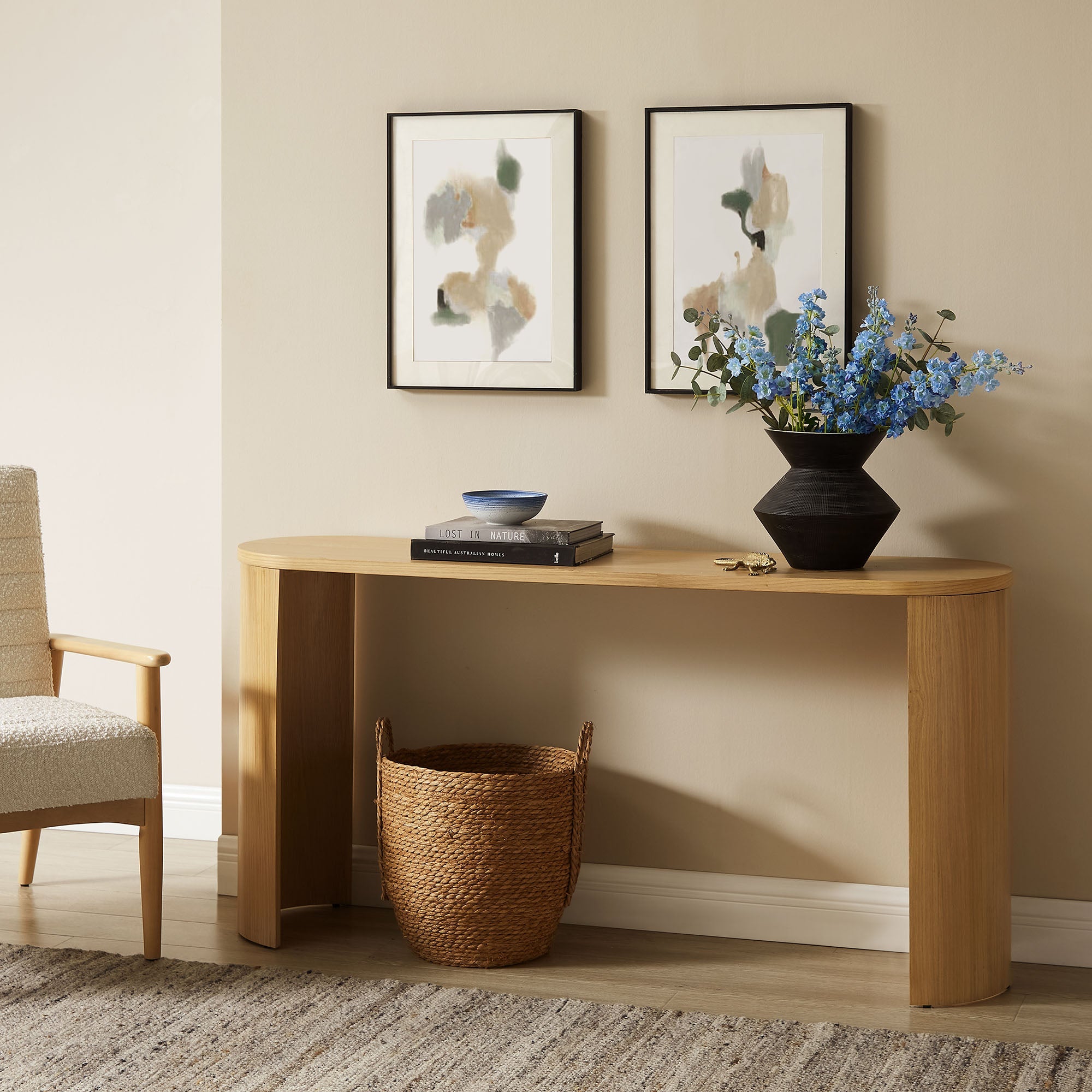 Aspect Oval Wood Entryway Console Table in Oak