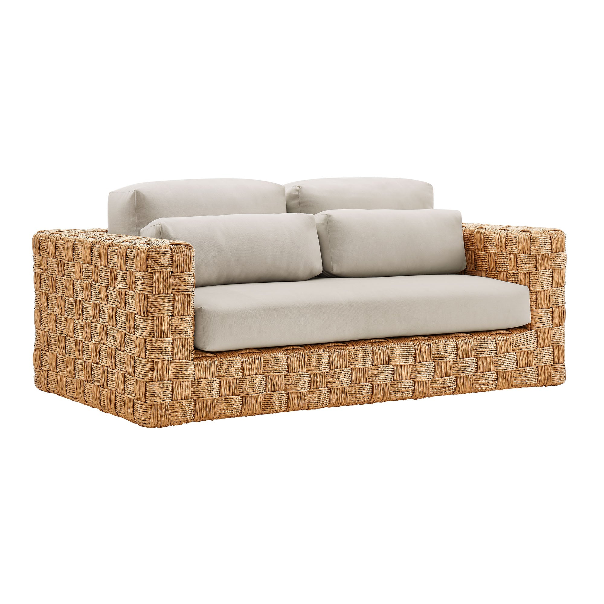 Thames 4-Piece Outdoor Patio Wicker Outdoor Patio Rattan Furniture Set in Natural Light Gray