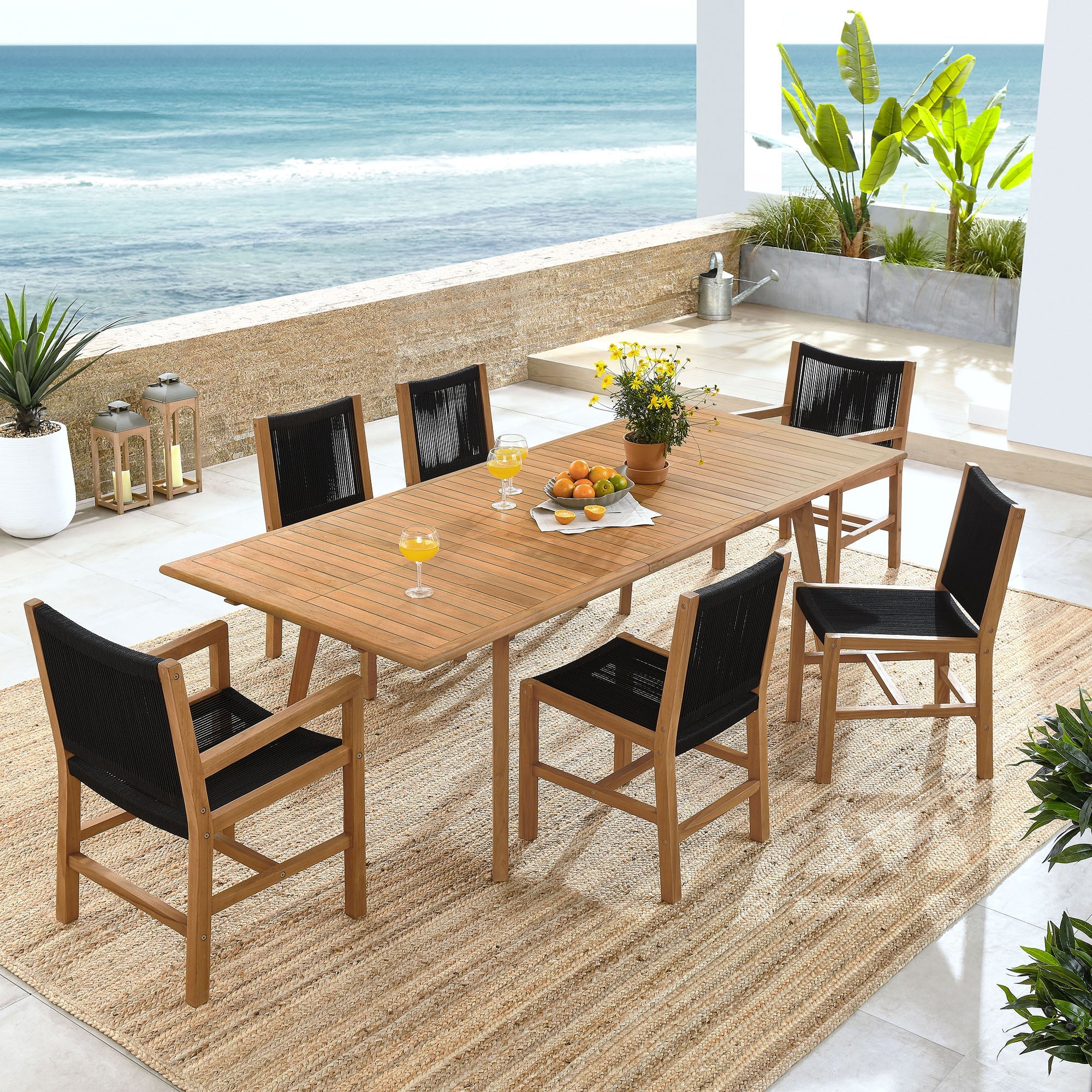 Vienna 7-Piece Outdoor Patio Teak and Rope Dining Set