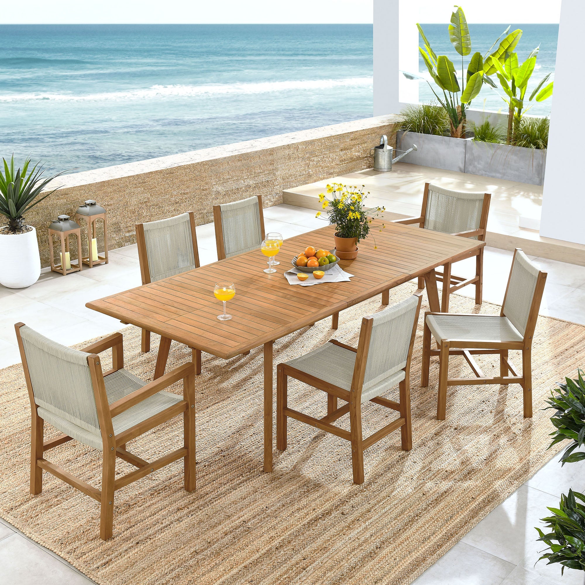 Vienna 7-Piece Outdoor Patio Teak and Rope Dining Set