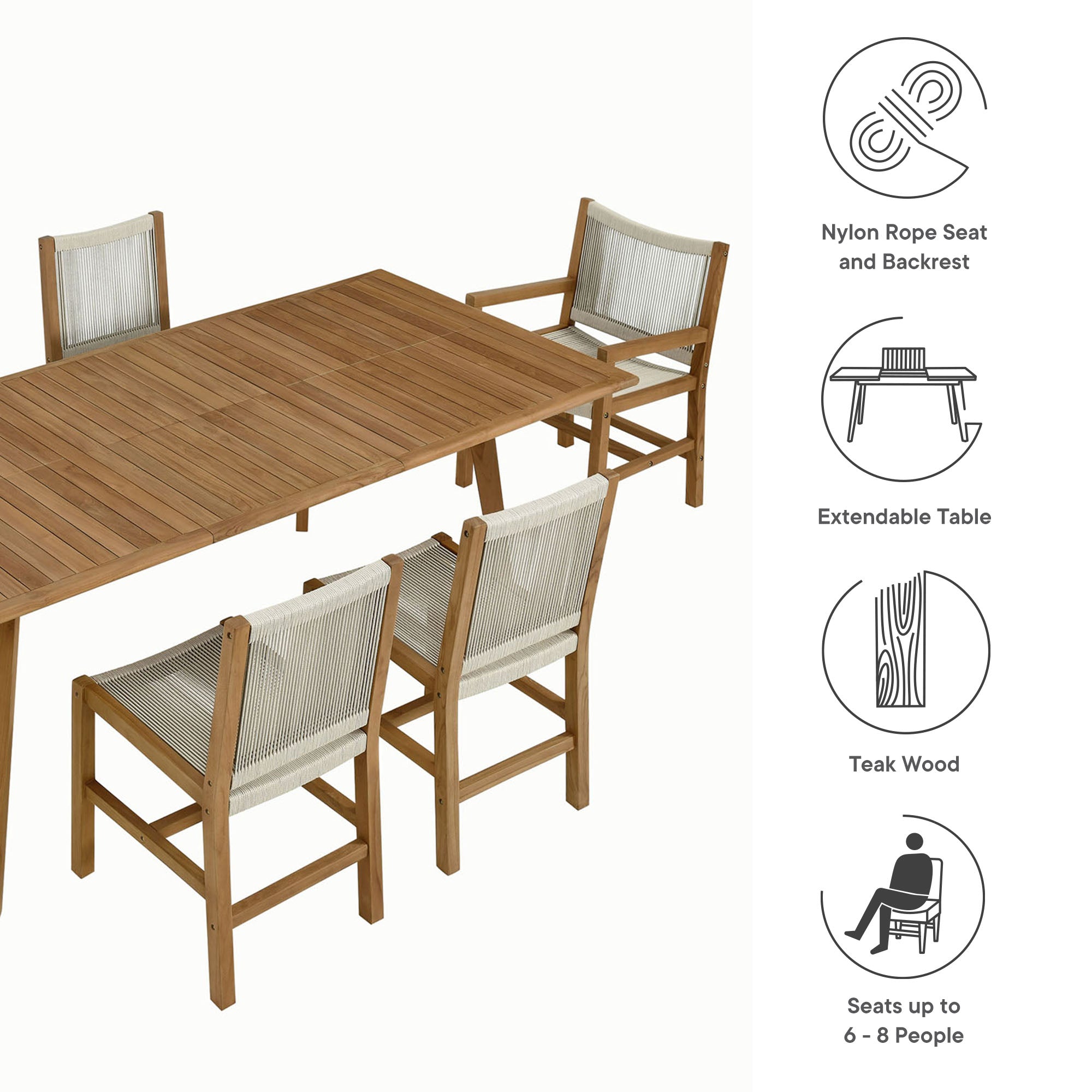 Vienna 7-Piece Outdoor Patio Teak and Rope Dining Set