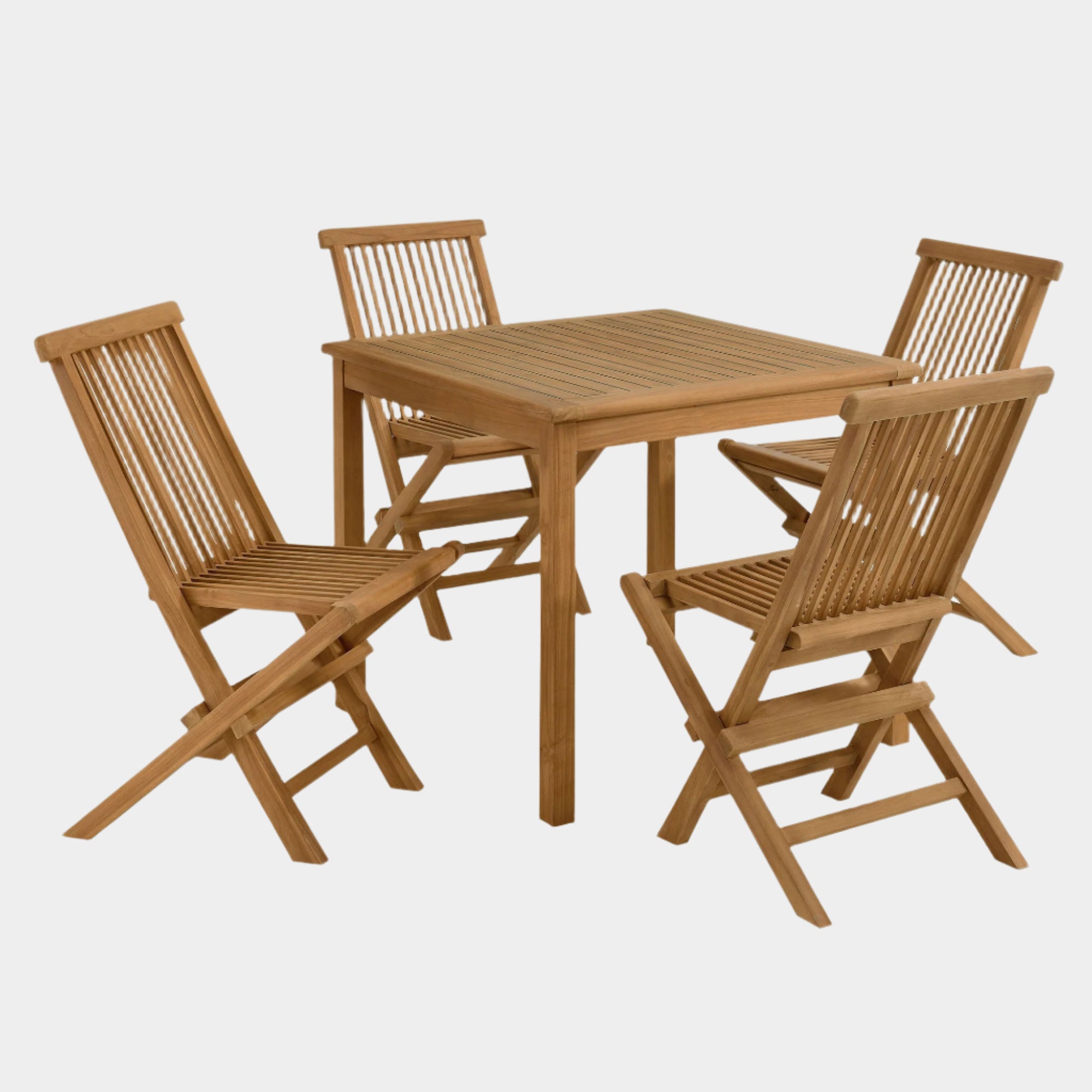 Vienna 5-Piece Outdoor Patio Teak Wood Dining Set with Folding Chairs in Natural Natural