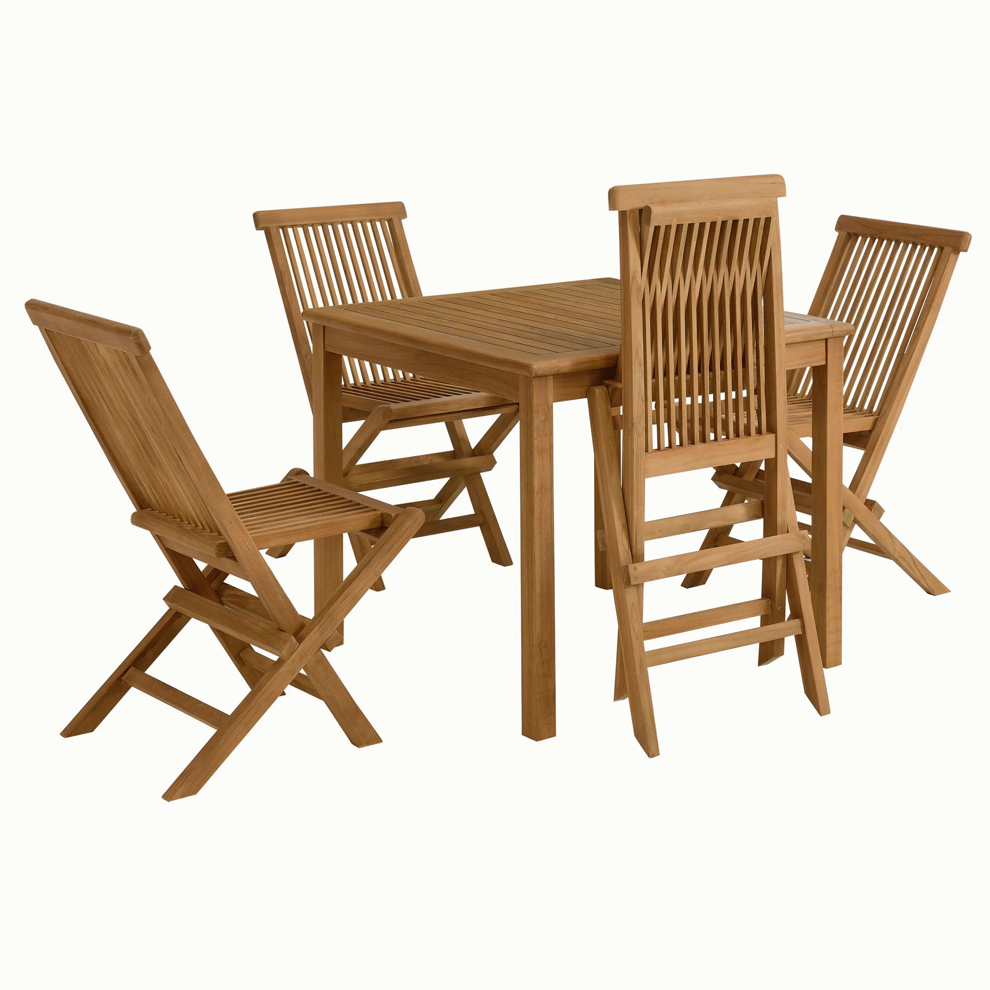 Ensemble de salle à manger d'extérieur en teck de 5 pièces Vienna avec chaises pliantes en naturel 
