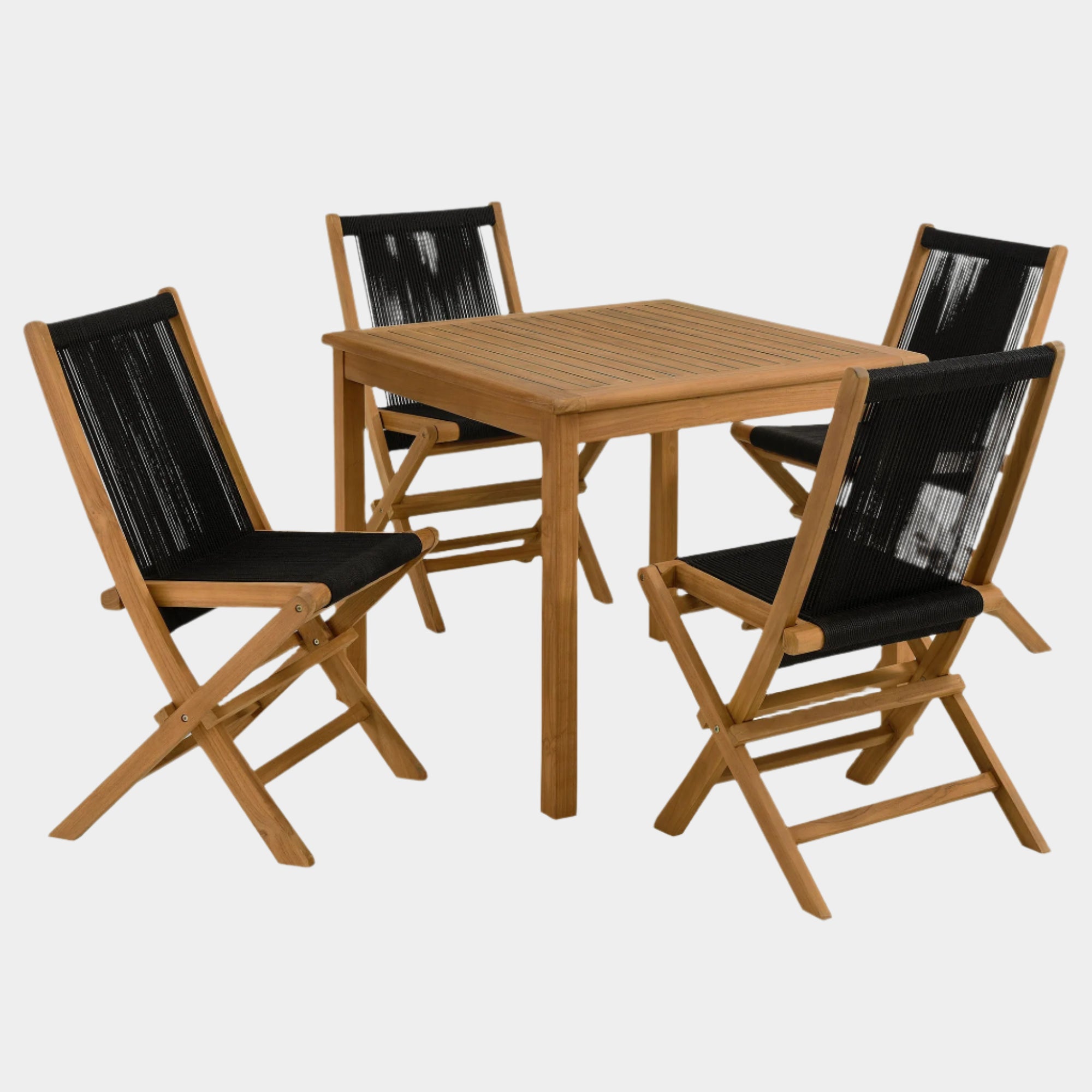 Vienna 5-Piece Outdoor Patio Teak Wood Dining Set with Rope Folding Chairs