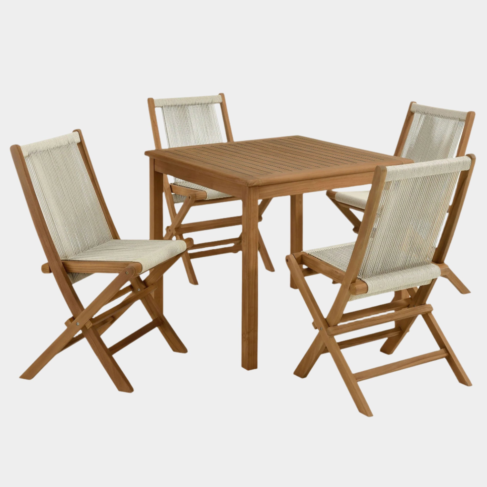 Vienna 5-Piece Outdoor Patio Teak Wood Dining Set with Rope Folding Chairs