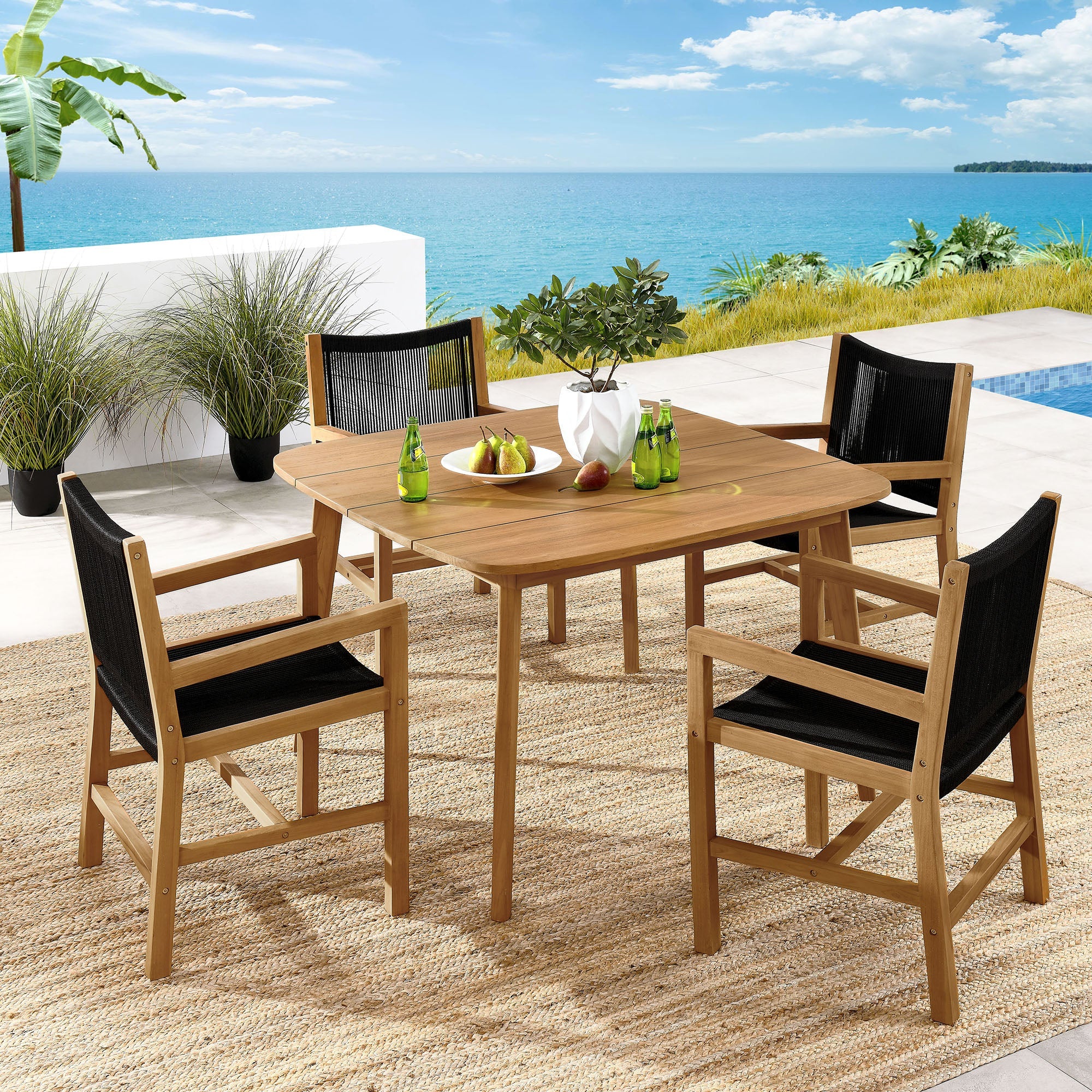 Vienna 5-Piece Outdoor Patio Teak and Rope Dining Set