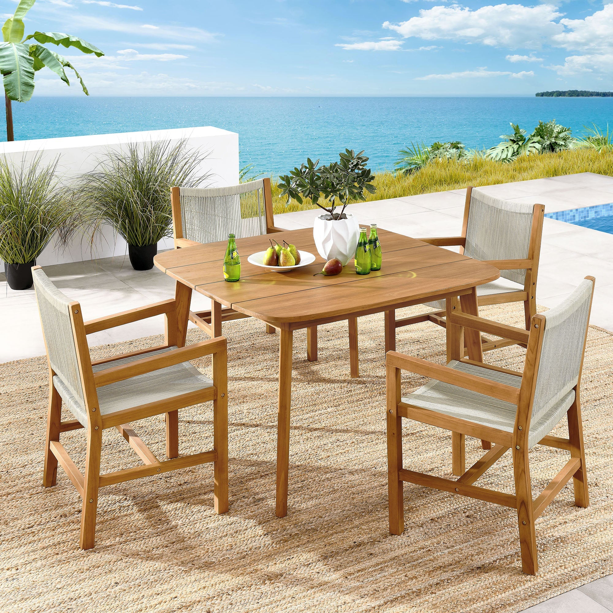 Vienna 5-Piece Outdoor Patio Teak and Rope Dining Set