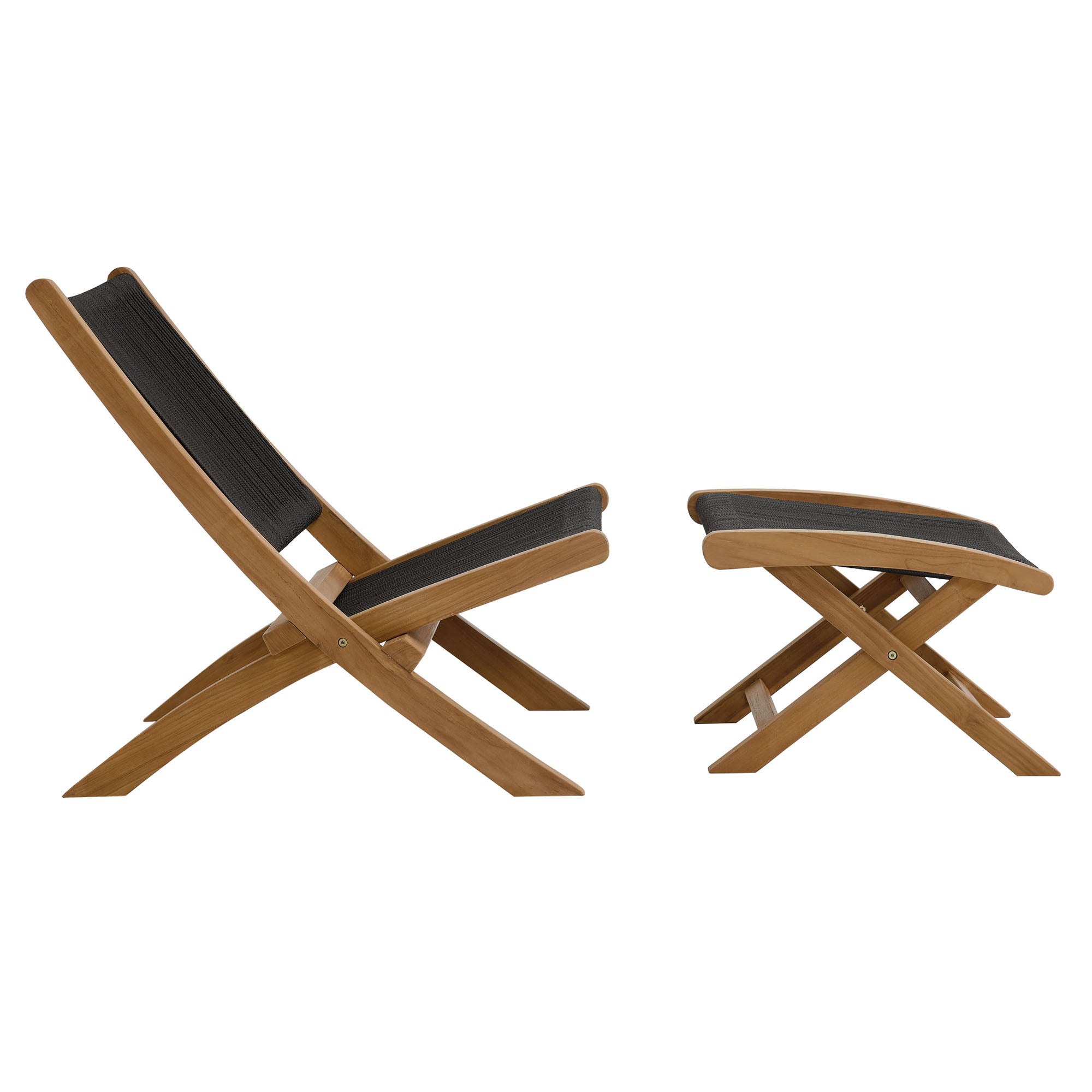 Vienna 2-Piece Outdoor Patio Teak and Rope Folding Accent Lounge Chair and Ottoman Set