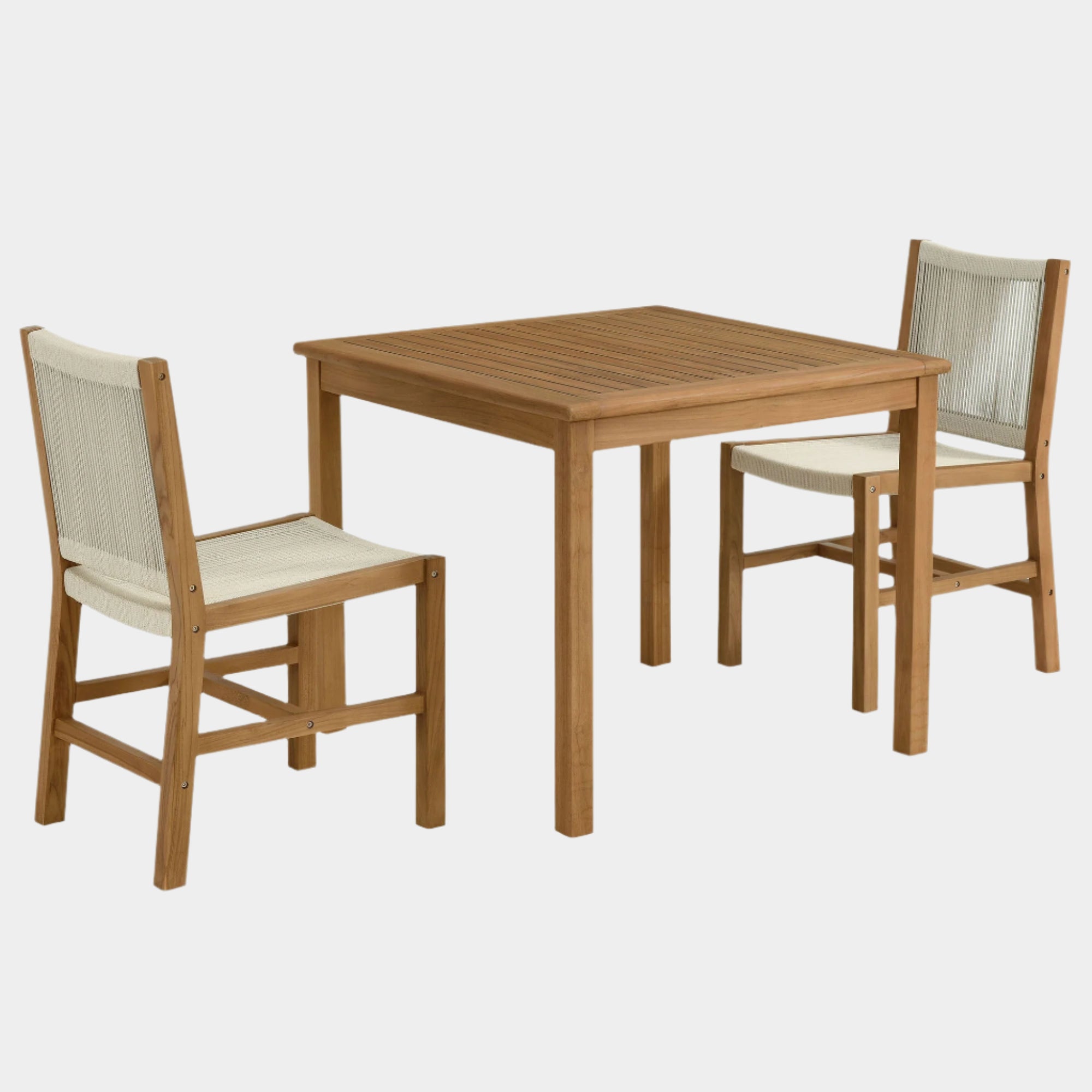 Vienna 3-Piece Outdoor Patio Teak and Rope Dining Set with Armless Chiars