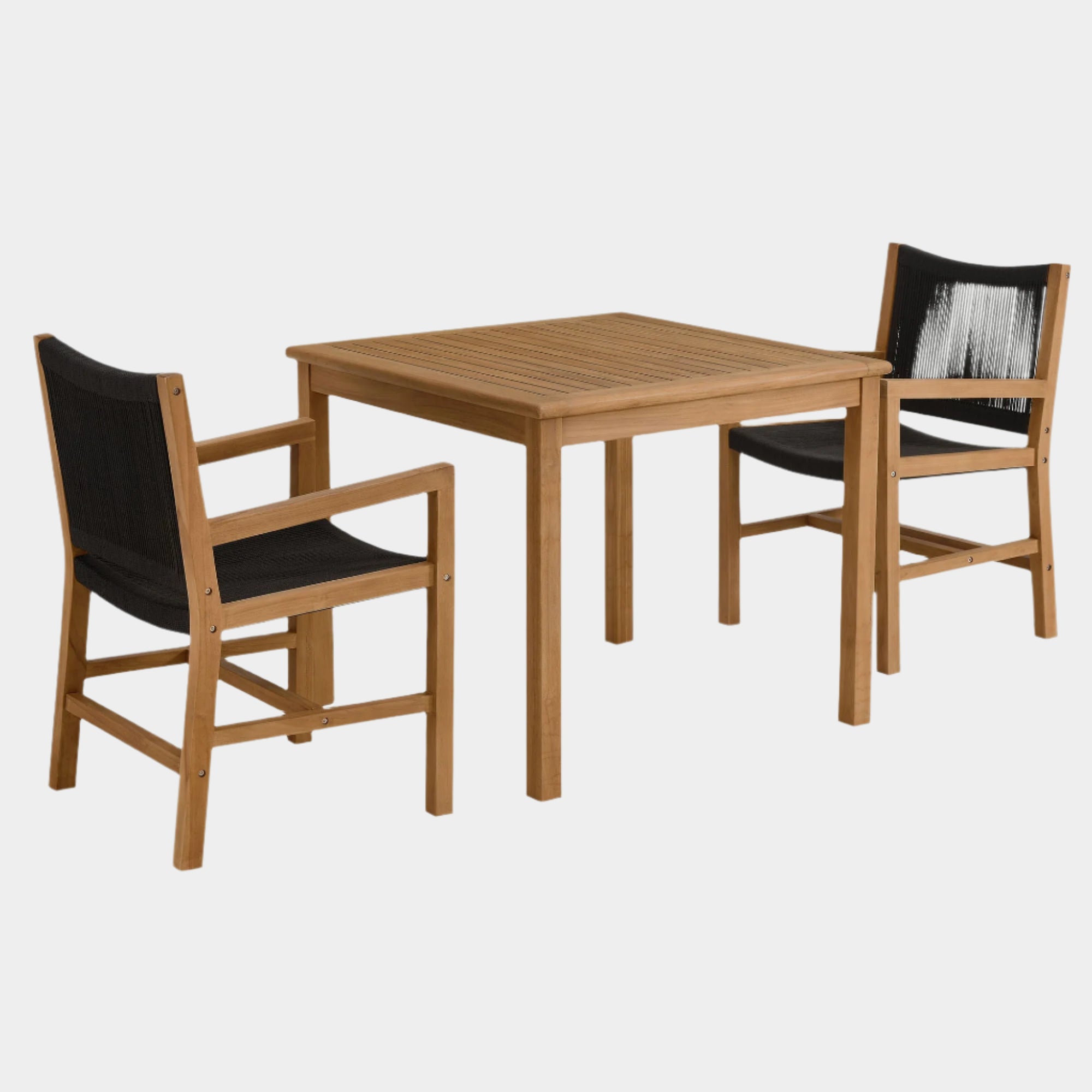 Vienna 3-Piece Outdoor Patio Teak and Rope Dining Set with Armchairs