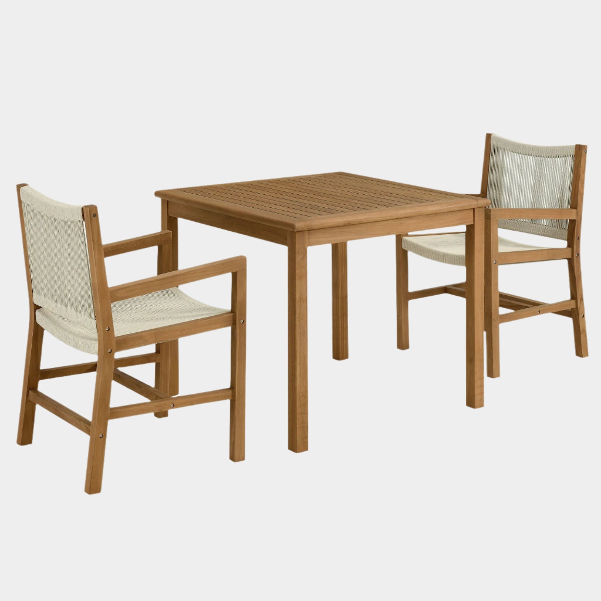 Vienna 3-Piece Outdoor Patio Teak and Rope Dining Set with Armchairs