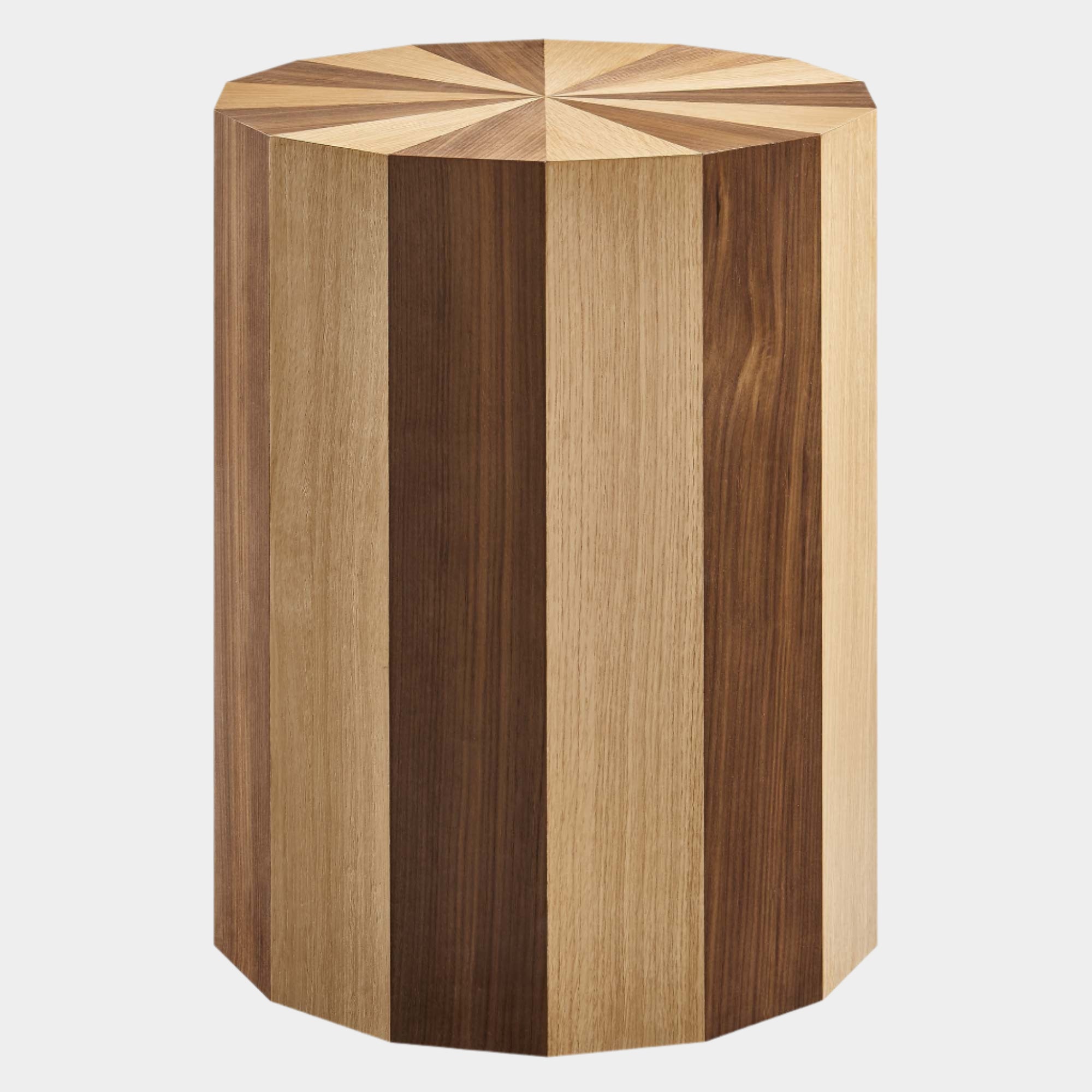 Twirl Two-Toned Wood Veneer Side Table in Oak Walnut