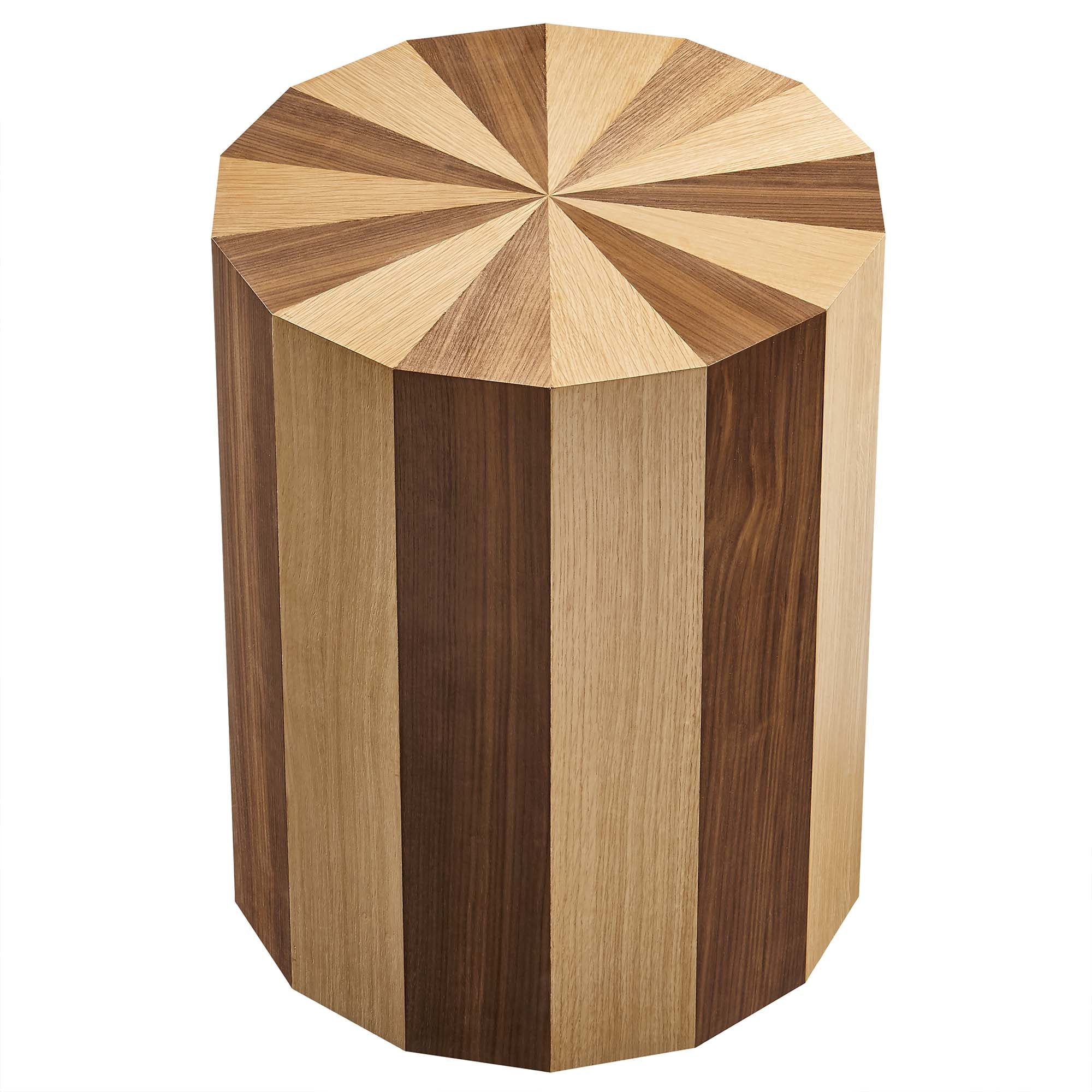 Twirl Two-Toned Wood Veneer Side Table in Oak Walnut