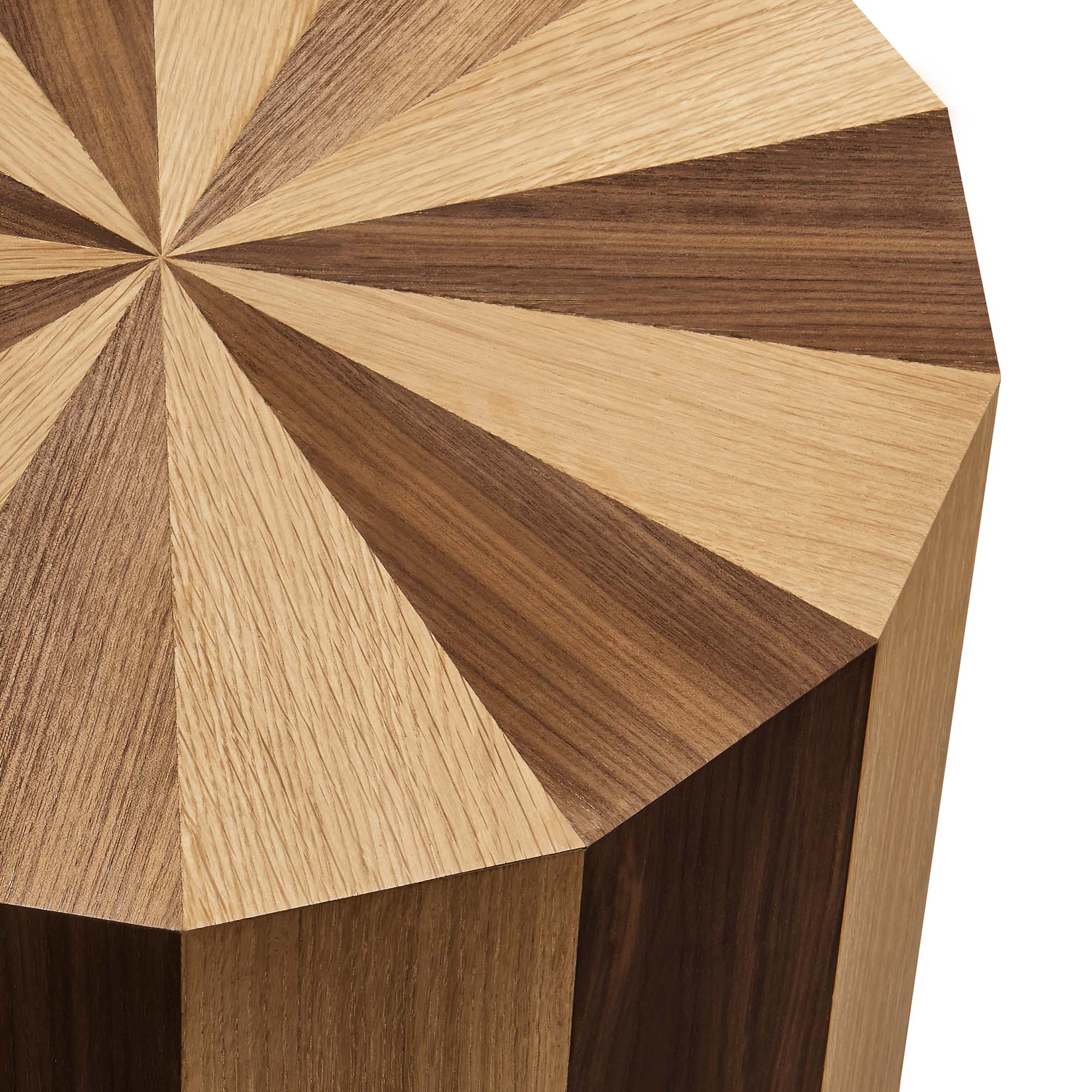 Twirl Two-Toned Wood Veneer Side Table in Oak Walnut