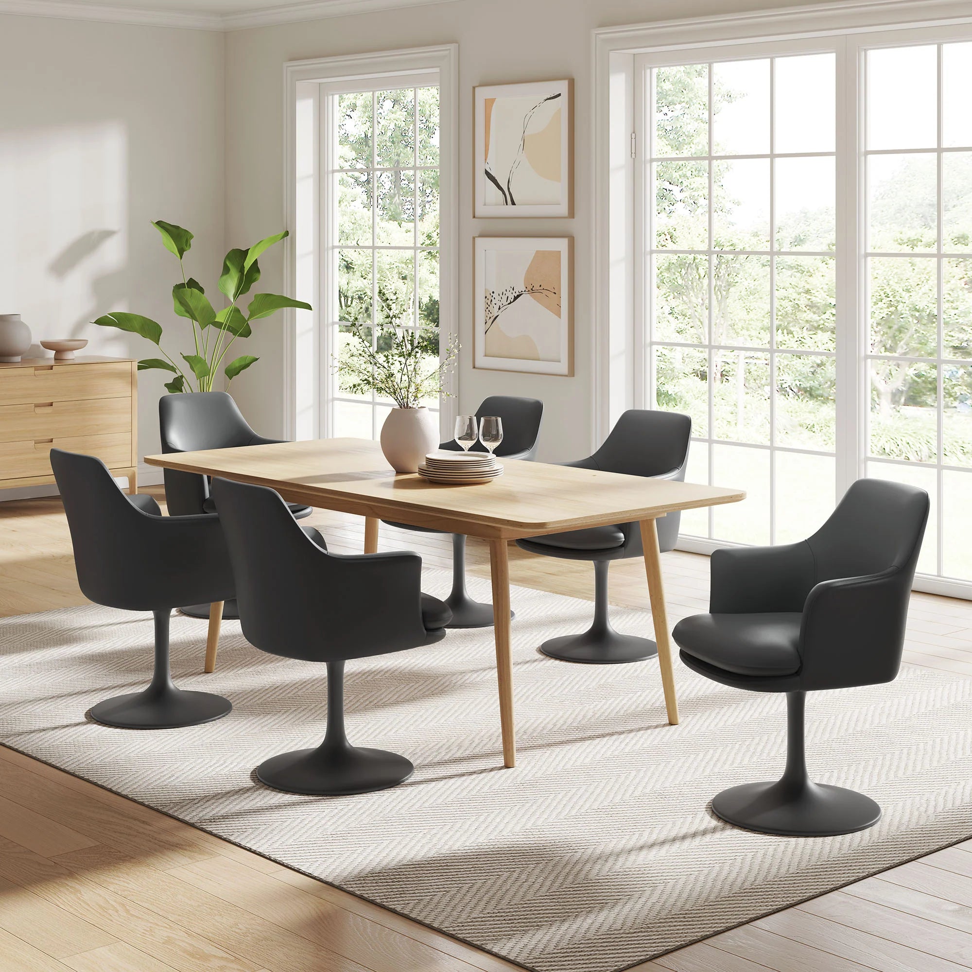 Lippa Swivel Dining Vegan Leather Armchair