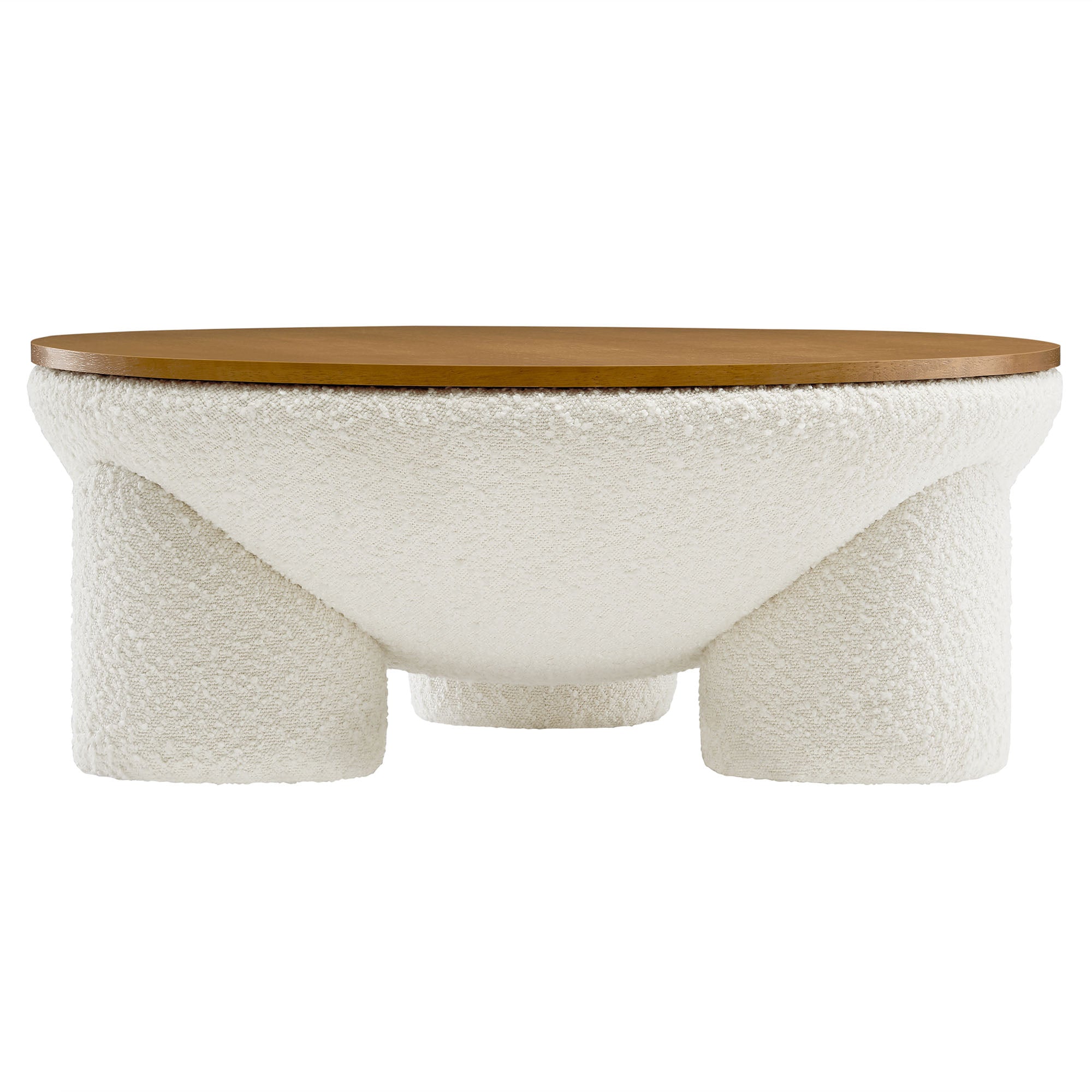 Tridome Round Boucle Upholstered Storage Coffee Table in Natural Ivory