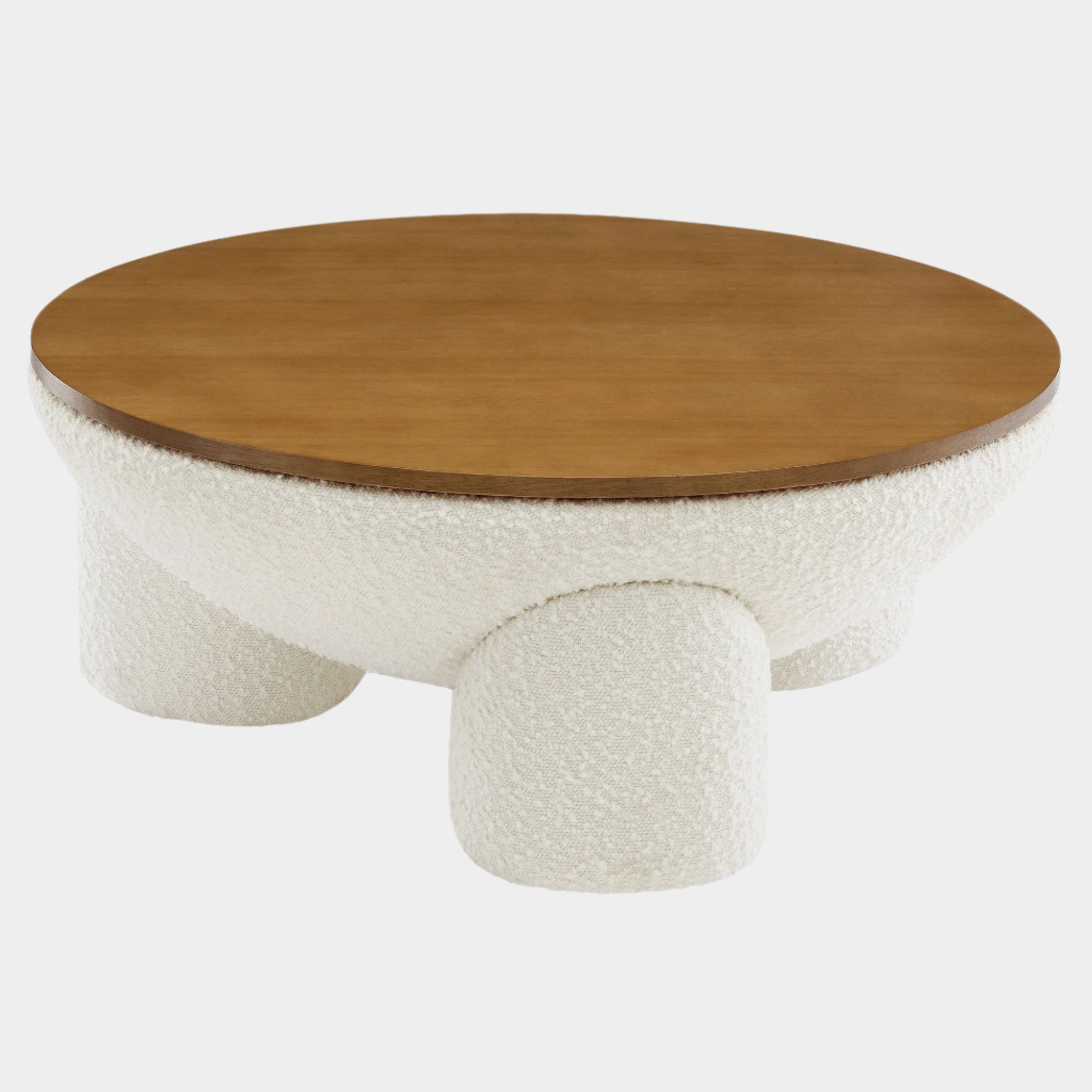 Tridome Round Boucle Upholstered Storage Coffee Table in Natural Ivory