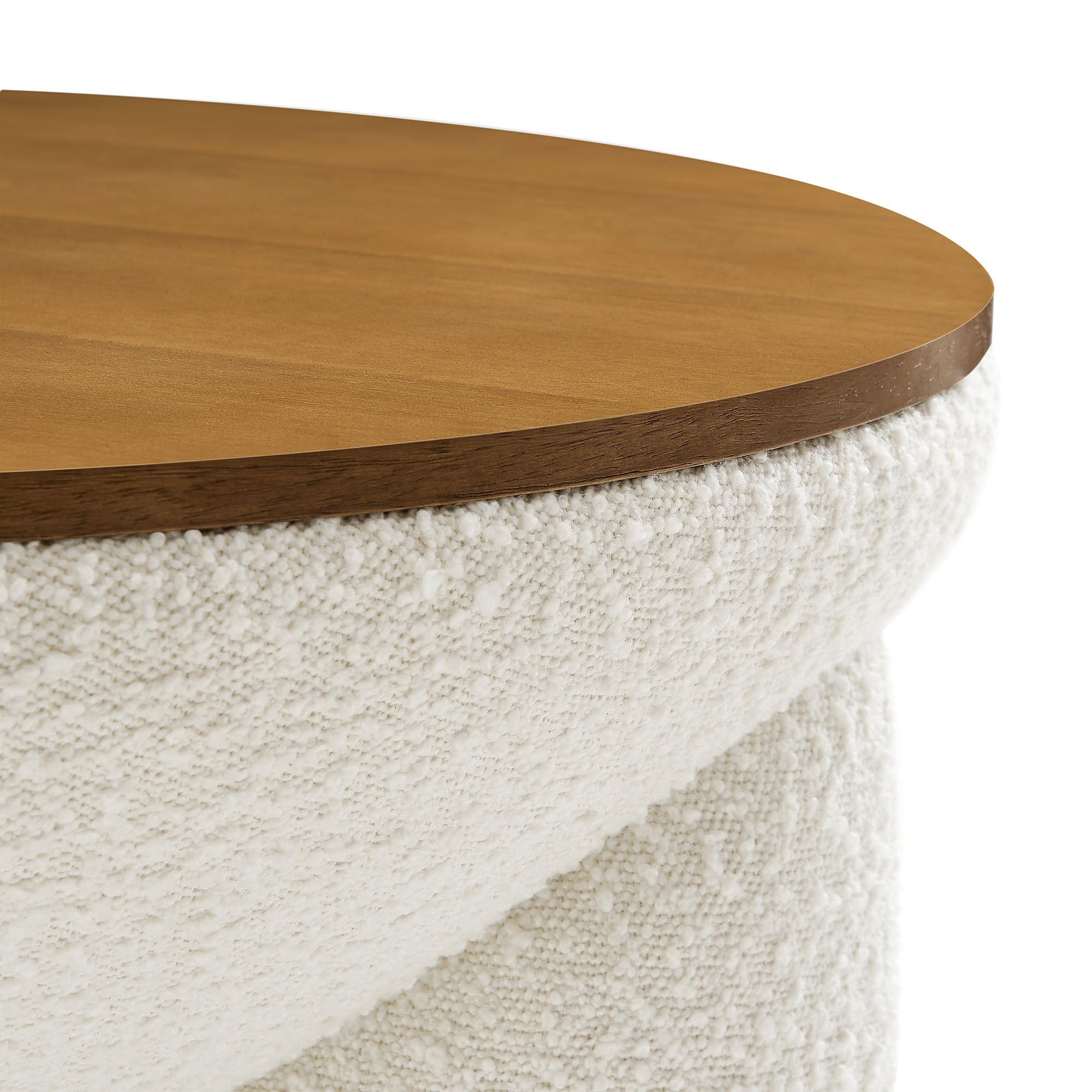 Tridome Round Boucle Upholstered Storage Coffee Table in Natural Ivory