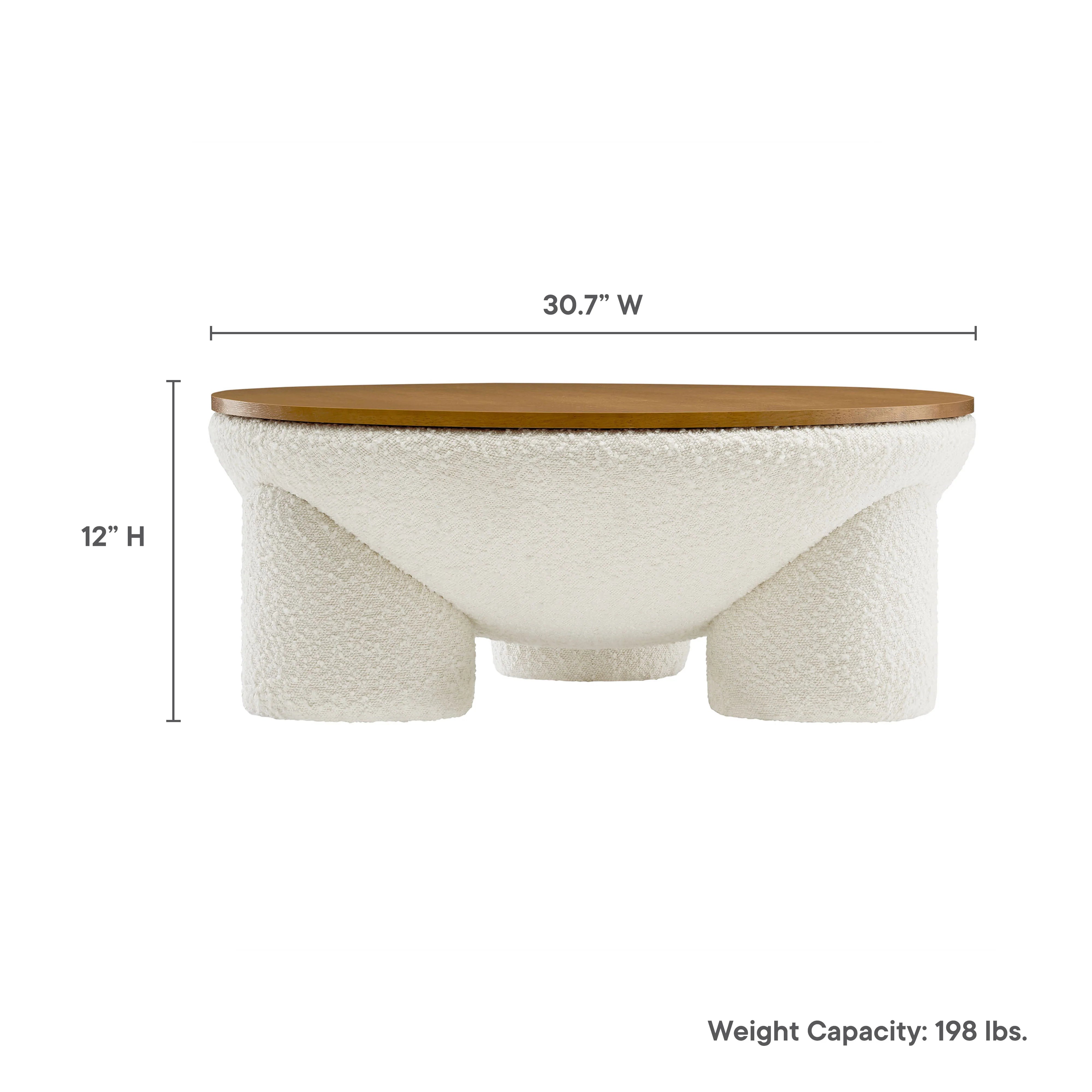 Tridome Round Boucle Upholstered Storage Coffee Table in Natural Ivory