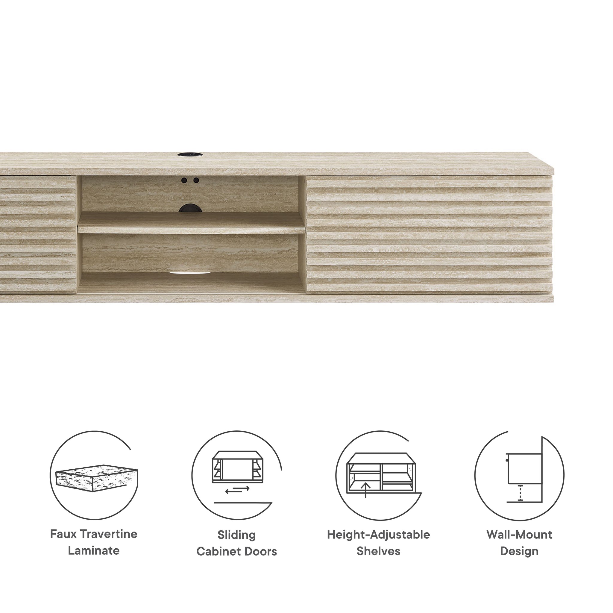 Render 70" Faux Travertine Wall-Mount Media Console TV Stand in Travertine